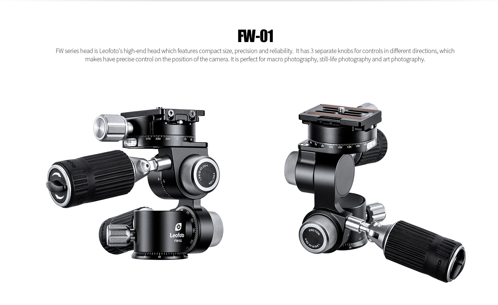 Leofoto FW-01 Professional Pan-and-Tilt 3-Way Head with NP-60 Plate | Arca Compatible