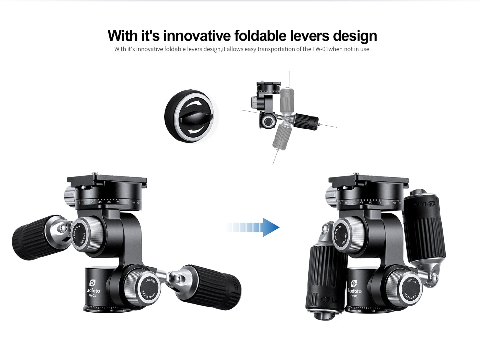 Leofoto FW-01 Professional Pan-and-Tilt 3-Way Head with NP-60 Plate | Arca Compatible