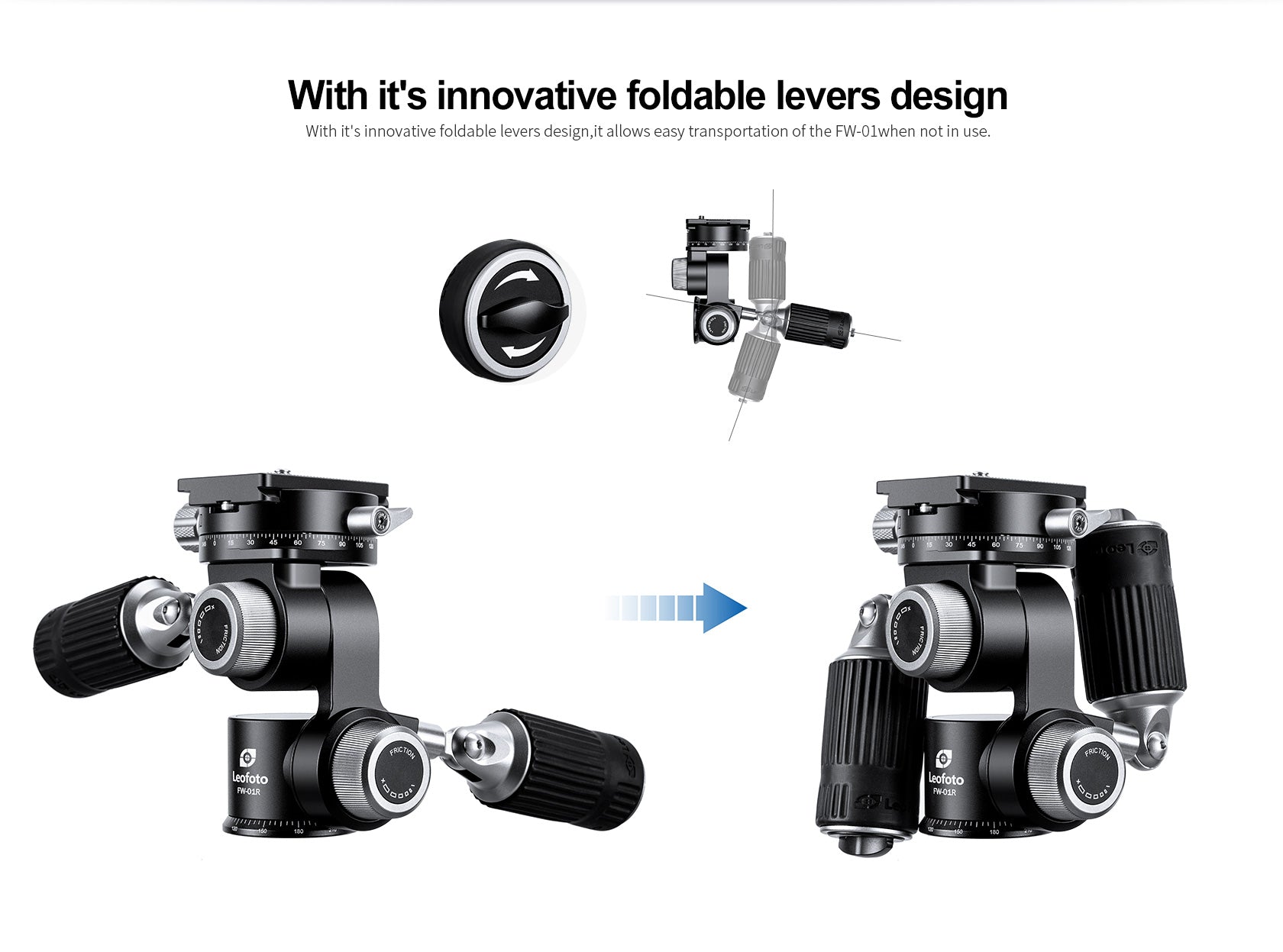 Leofoto FW-01R Professional Pan-and-Tilt 4-Way Head | Arca Compatible, Clamp Panning