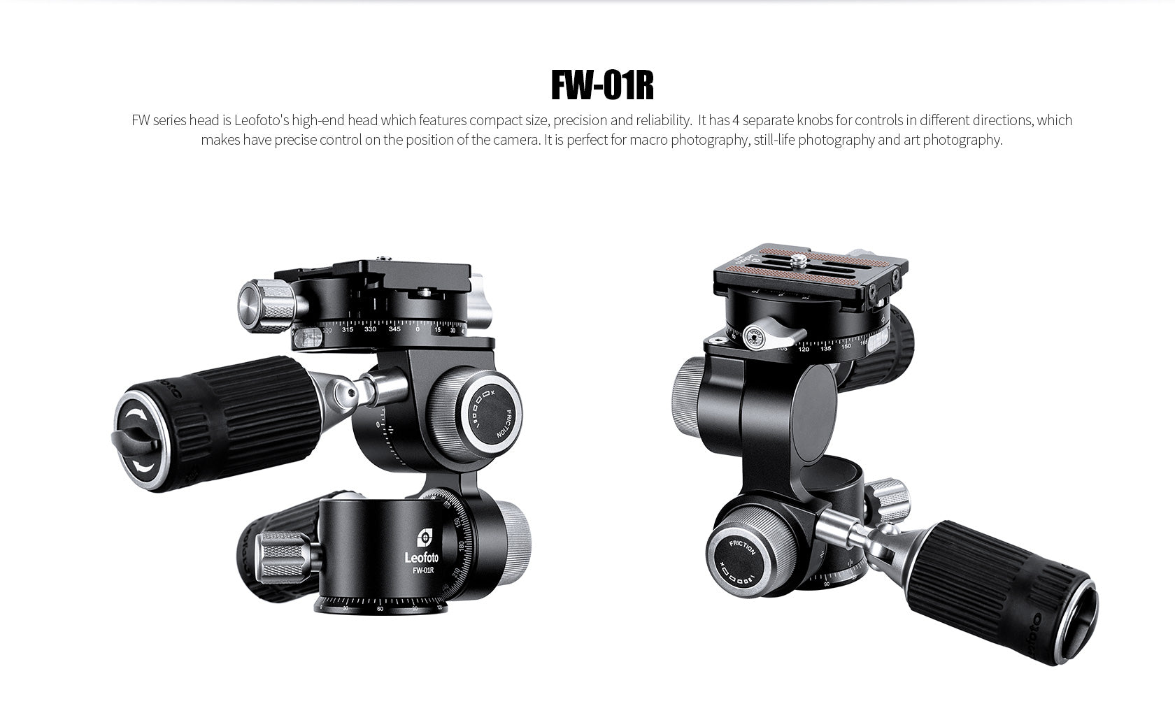 Leofoto FW-01R Professional Pan-and-Tilt 4-Way Head | Arca Compatible, Clamp Panning