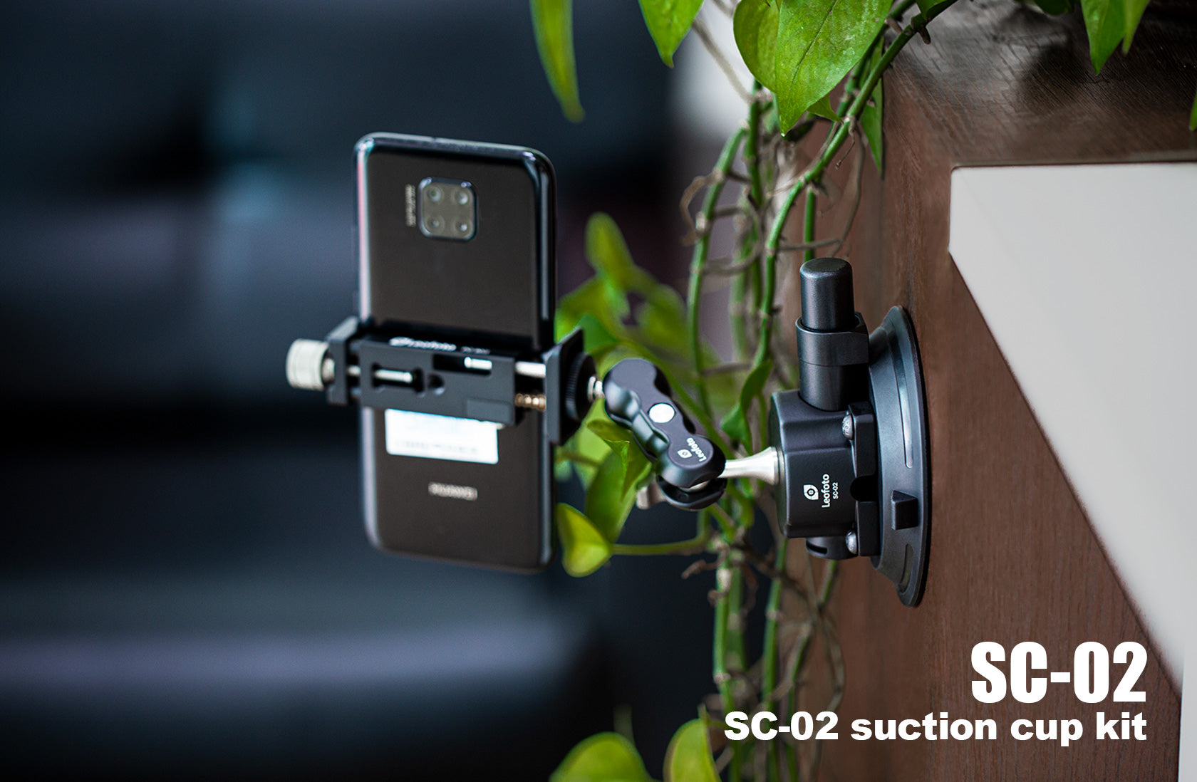 Leofoto SC-02 + PC-90II + Versa Arm Suction Mounting Kit | 1/4" Screw |Max Load: 88lb (40kg)