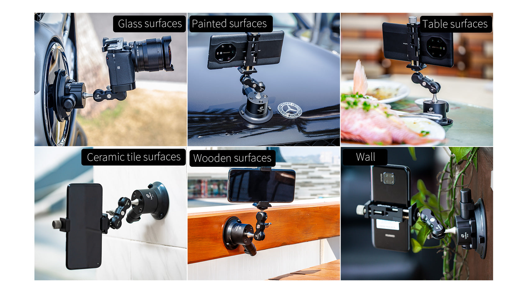 Leofoto SC-01 72mm Suction Cup Mounting Base | 1/4" Screw with 1/4"& 3/8" Threaded Holes | Max Load: 55lb (25kg)