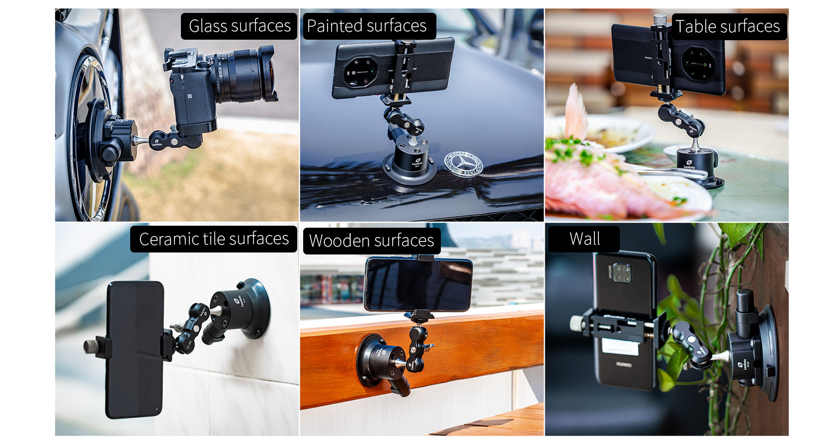 Leofoto SC-02 100mm Suction Cup Mounting Base | 1/4" Screw with 1/4"& 3/8" Threaded Holes | Max Load: 88lb (40kg)