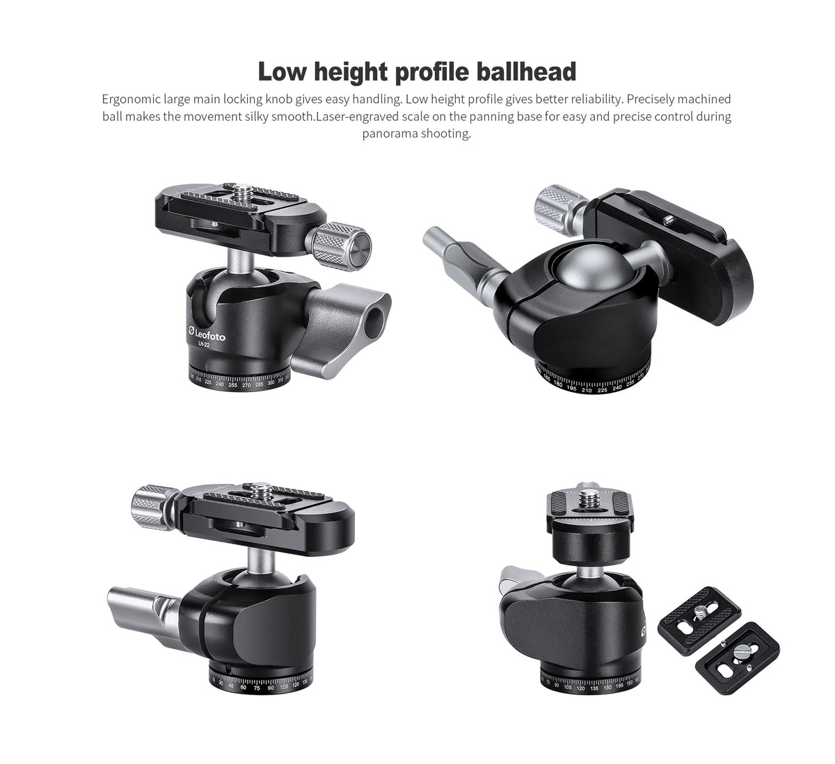 Leofoto LH-22 Mini Ball Head + DC-22M Rail Clamp | Arca-Compatible Rail Mount Kit