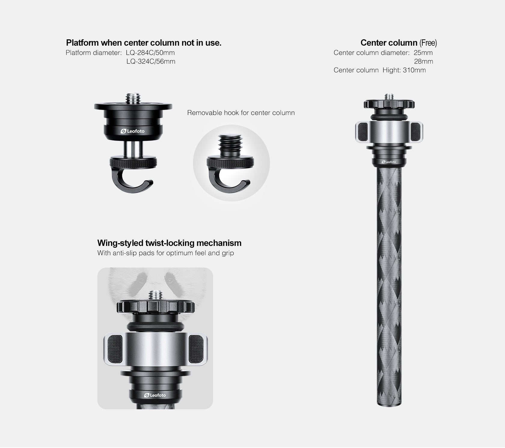 Leofoto LQ-365C Premium Carbon Fiber Tripod with Quick Swap Center Column+Apex Platform and Tripod Bag