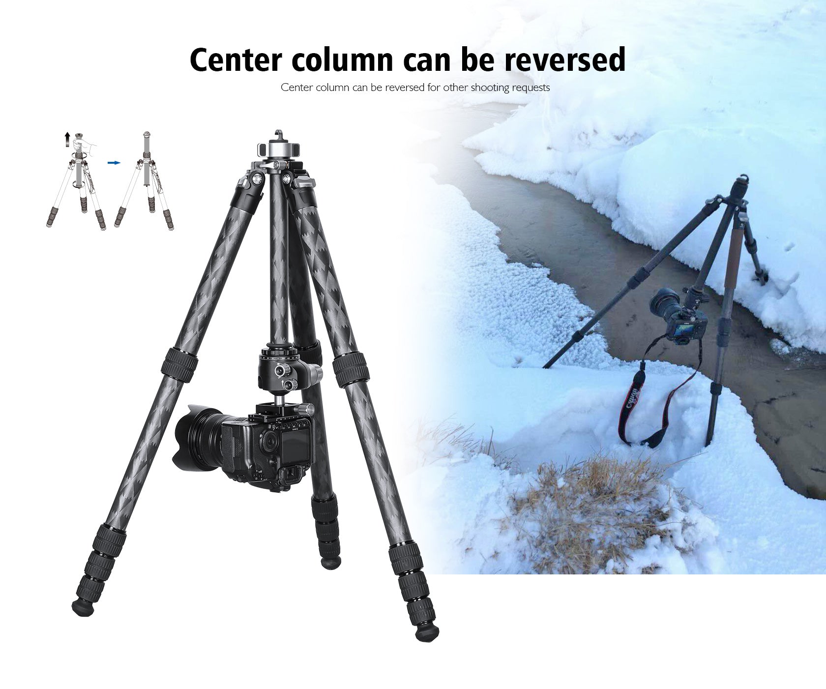 Leofoto LQ-365C Premium Carbon Fiber Tripod with Quick Swap Center Column+Apex Platform and Tripod Bag
