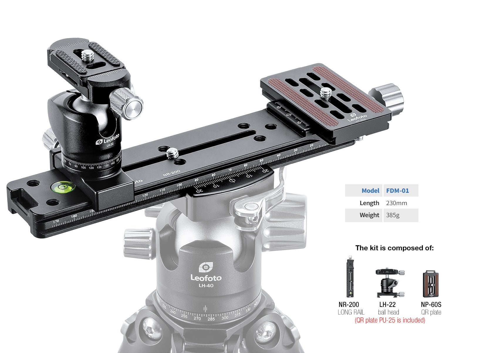 Leofoto FDM-01 Binocular Rangefinder Rail Kit | Length: 230mm