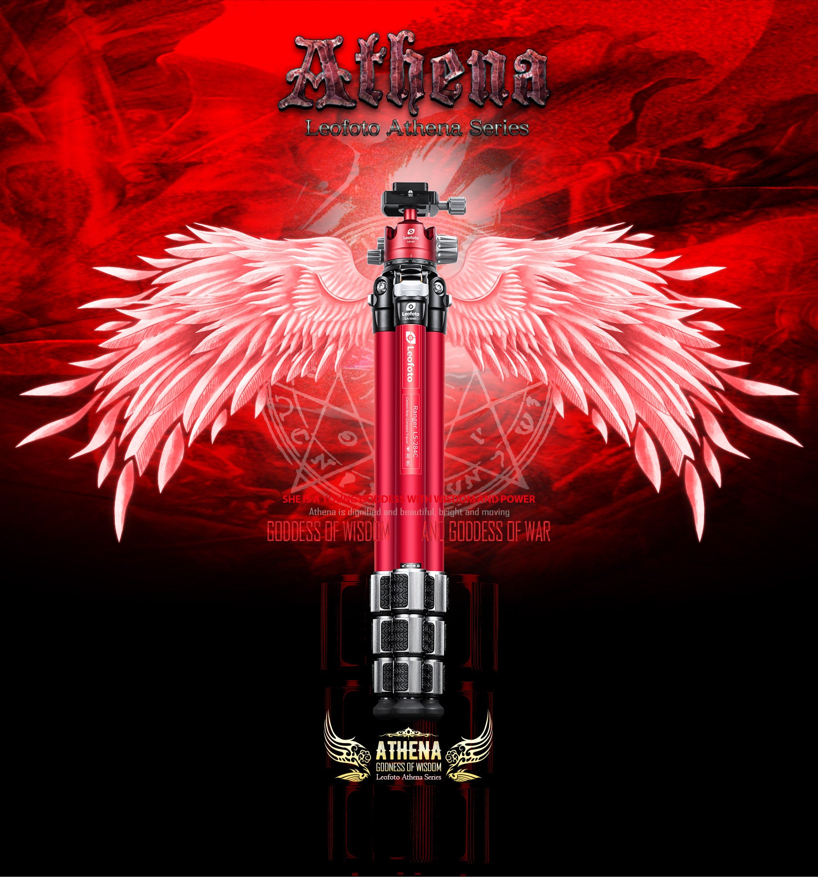 Leofoto LA-324C+LH-40 (Full Red) Athena Ocean Tripod with Ballhead | Anti-Corrosion with Titanium Foot Spike