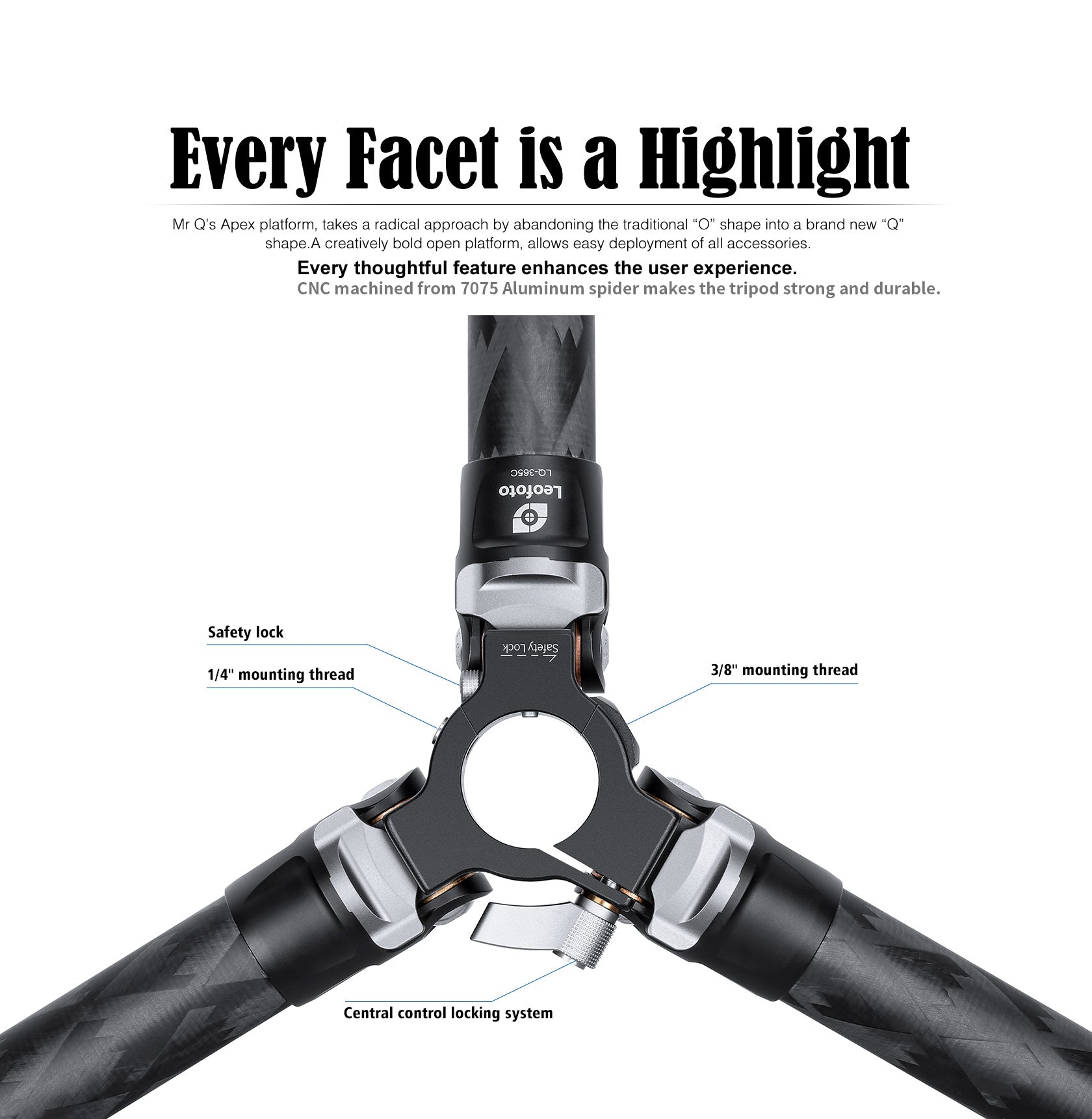 Leofoto LQ-365C Premium Carbon Fiber Tripod with Quick Swap Center Column+Apex Platform and Tripod Bag