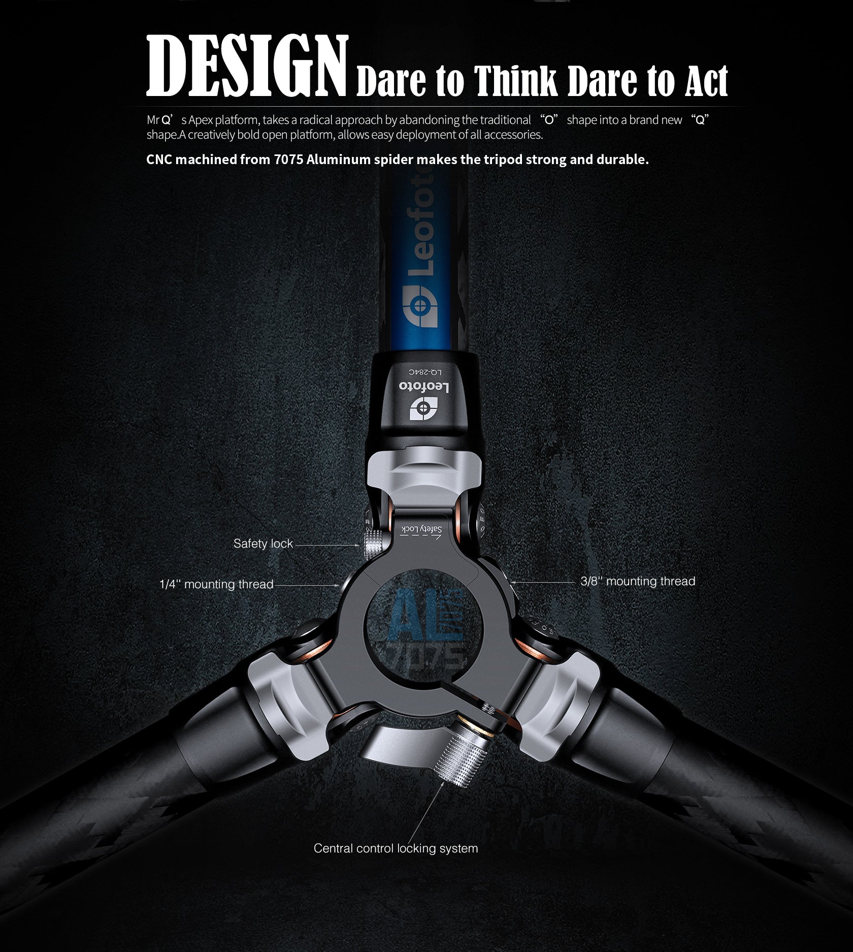 Leofoto LQ-284C Premium Carbon Fiber Tripod with Quick Swap Center Column+Apex Platform and Tripod Bag