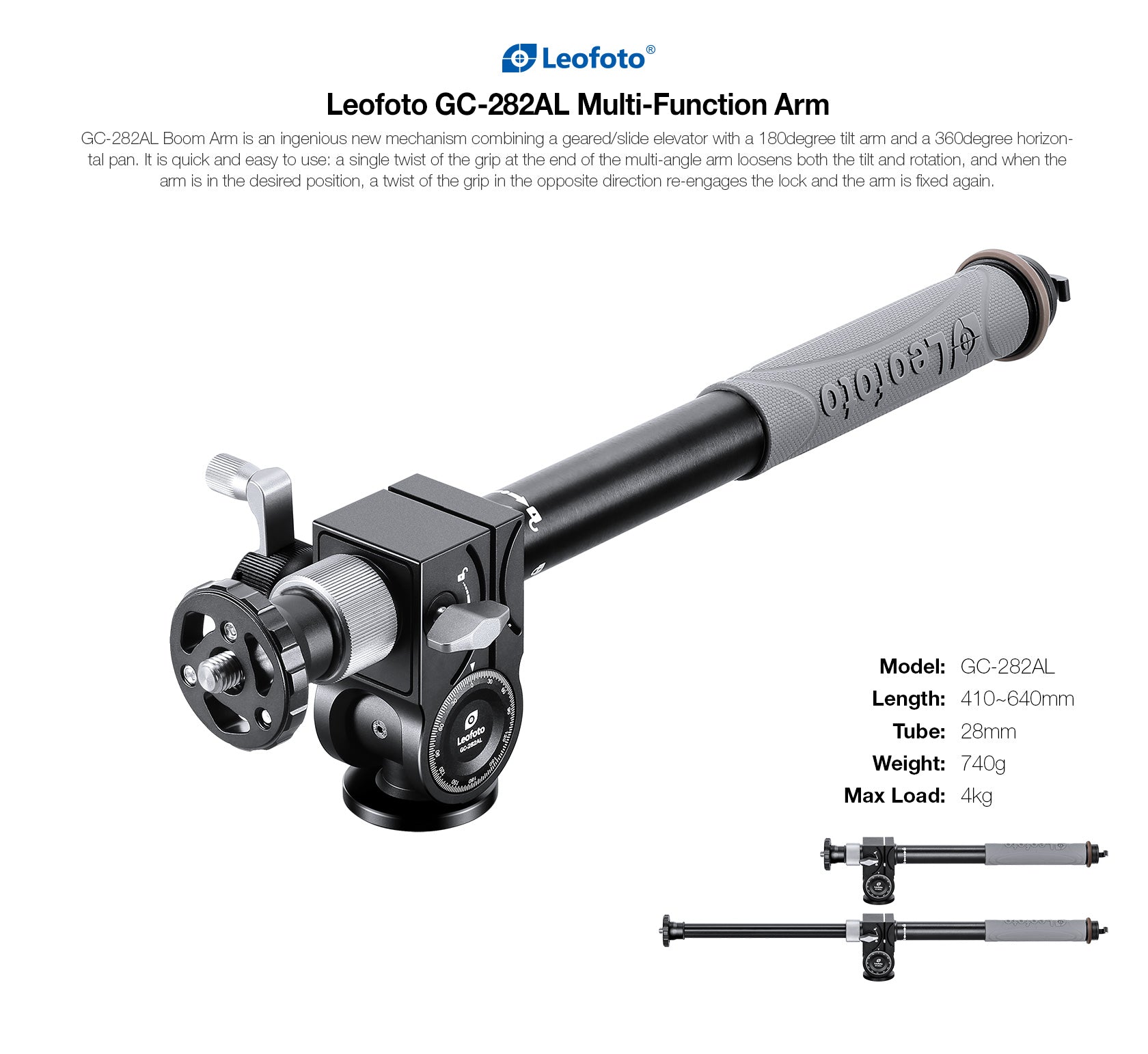 Leofoto GC-282AL Geared Multi-Function Boom Arm | Geared Driven Extension Drive