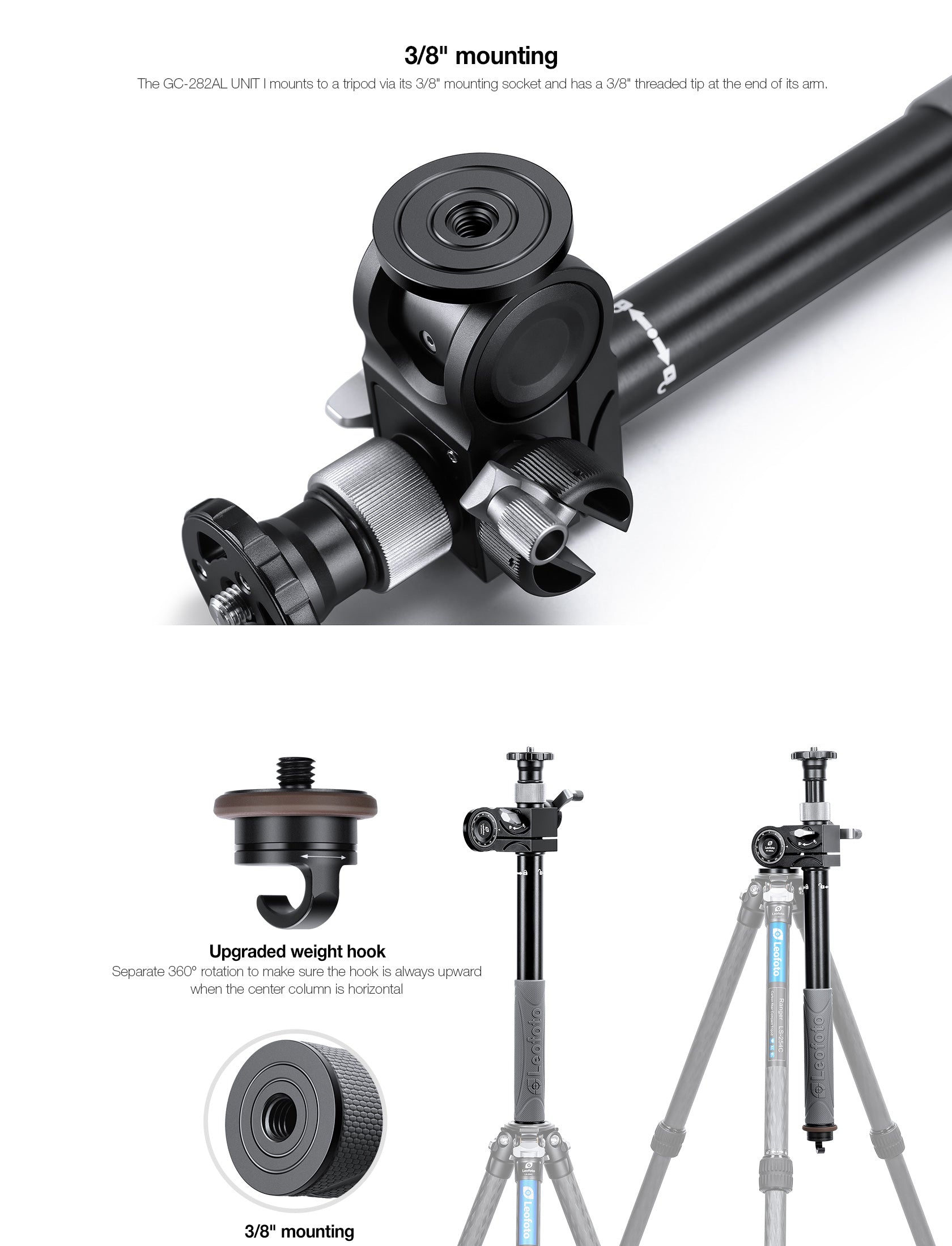 Leofoto GC-282AL Geared Multi-Function Boom Arm | Geared Driven Extension Drive