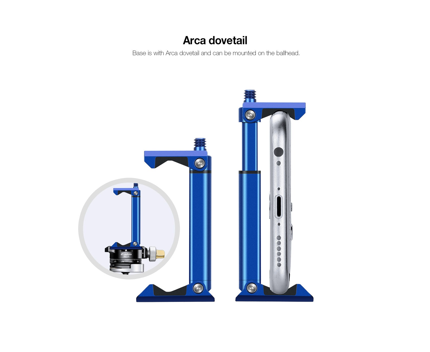 Leofoto PC-20 Mobile Phone Stand with 1/4" Mounting / Arca Compatible (Black/Blue/Red/Orange/Silver)