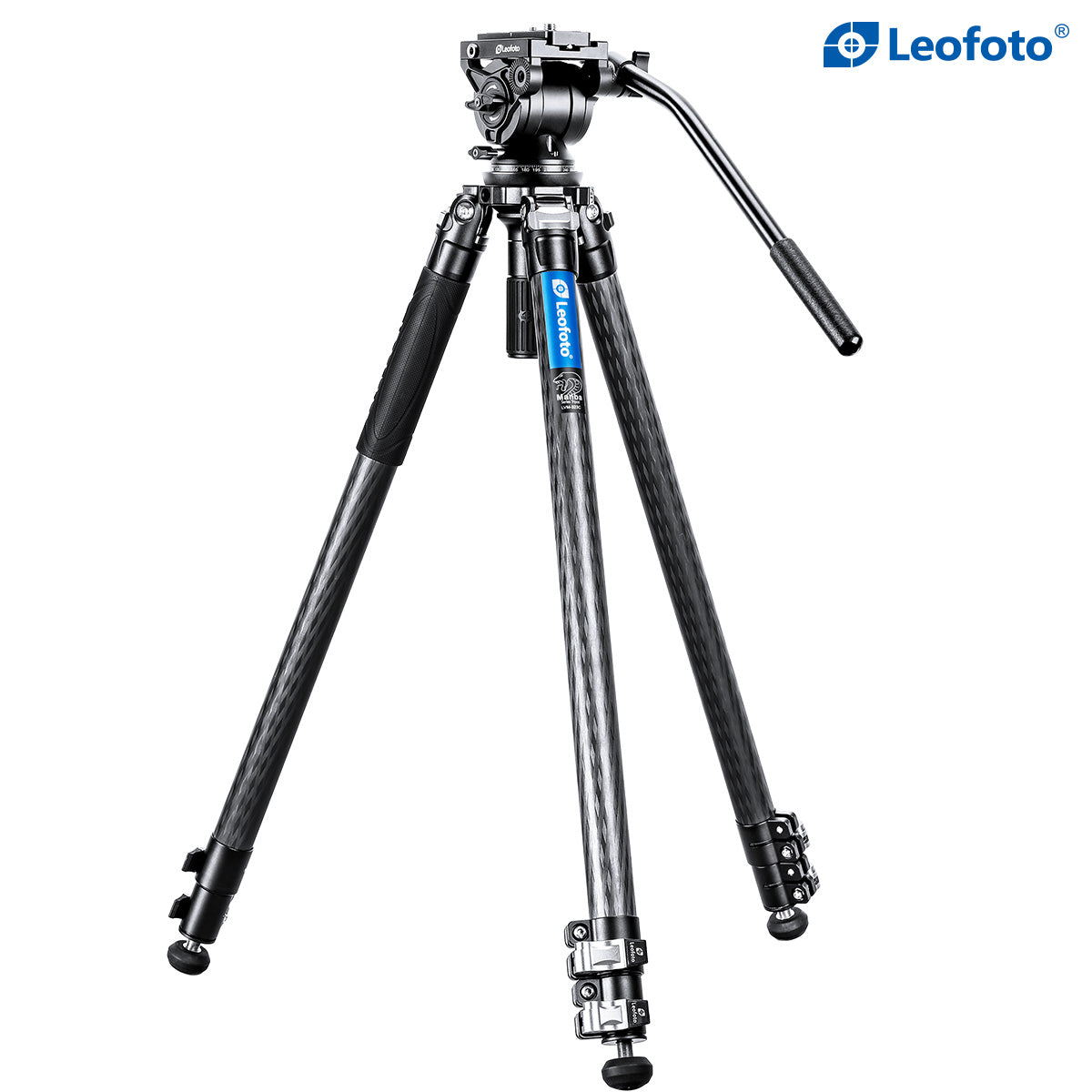 Leofoto LVM-323C+BV-10 3-Section Carbon Fiber Video Tripod with Fluid Head Set | 75mm Integrated Bowl with Leveling Base and Handle