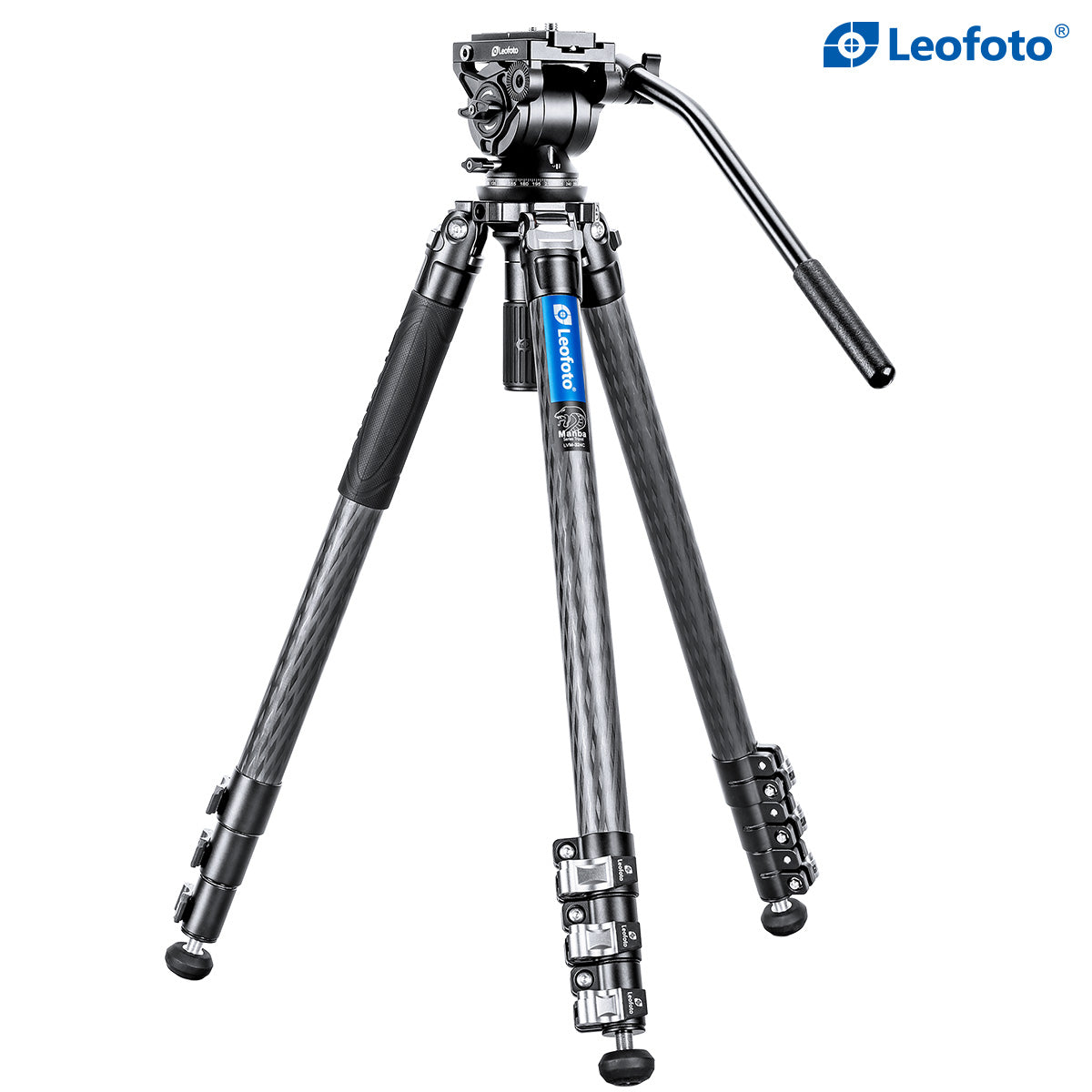 Leofoto LVM-324C+BV-10 4-Section Carbon Fiber Video Tripod with Fluid Head Set | 75mm Integrated Bowl with Leveling Base and Handle