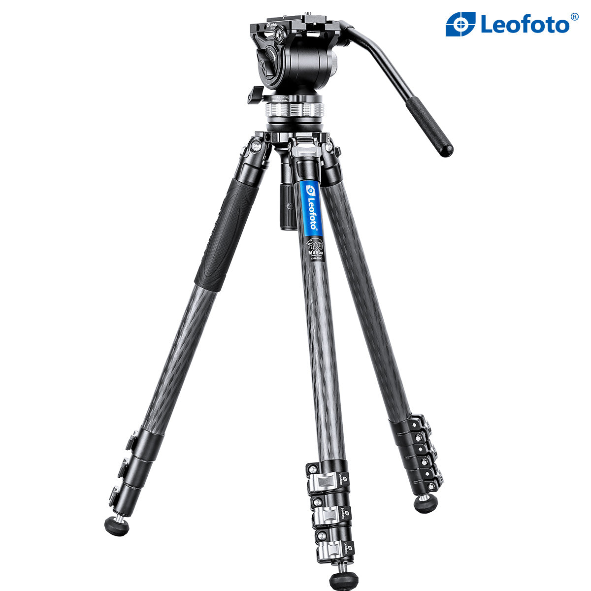 Leofoto LVM-324C+BV-15 4-Section Carbon Fiber Video Tripod with Fluid Head Set | 75mm Integrated Bowl with Leveling Base and Handle