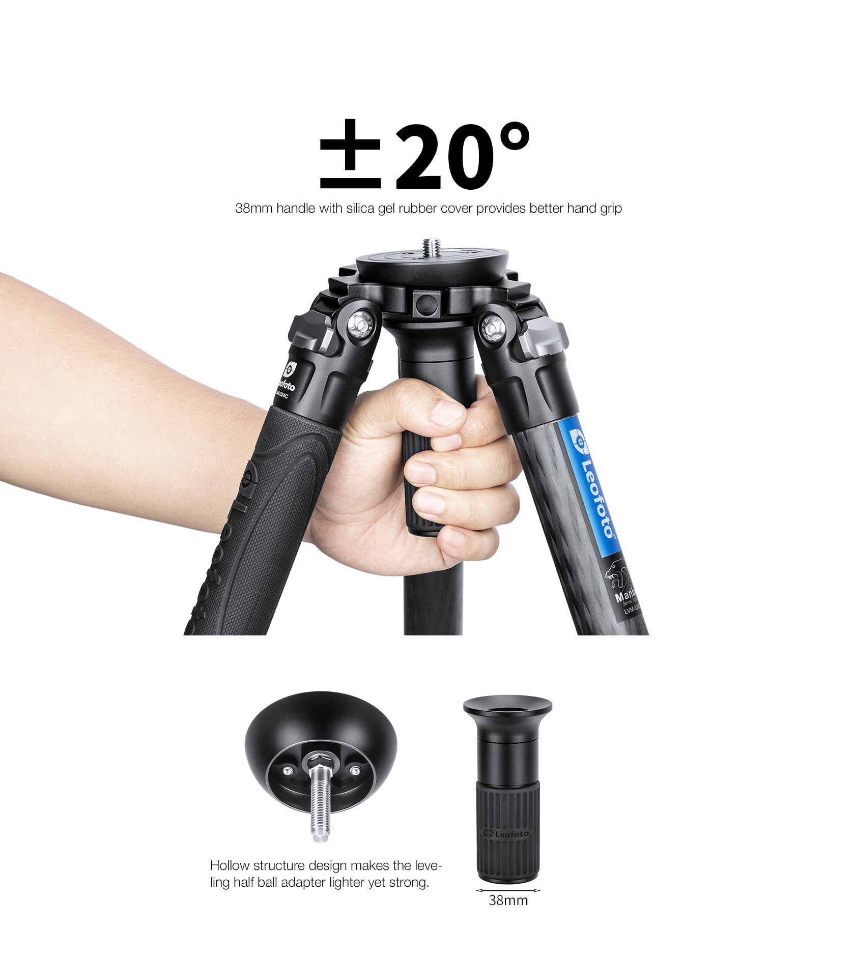 Leofoto LVM-324C 4-Section Carbon Fiber Video Tripod | 75mm Integrated Bowl with Leveling Base and Handle