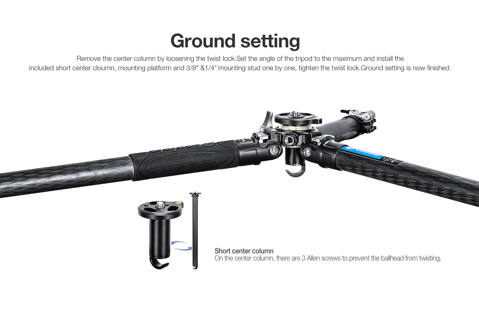 Leofoto LV-324C 4-Section Carbon Fiber Video Tripod / Built-In Hollow Ball and Flip Leg Locks