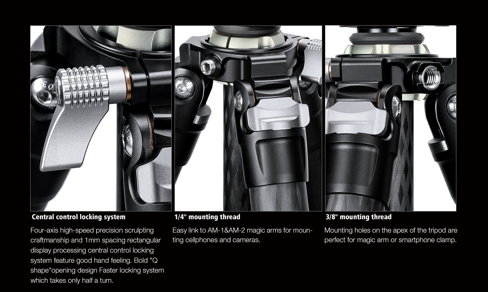 Leofoto LV-324C 4-Section Carbon Fiber Video Tripod / Built-In Hollow Ball and Flip Leg Locks