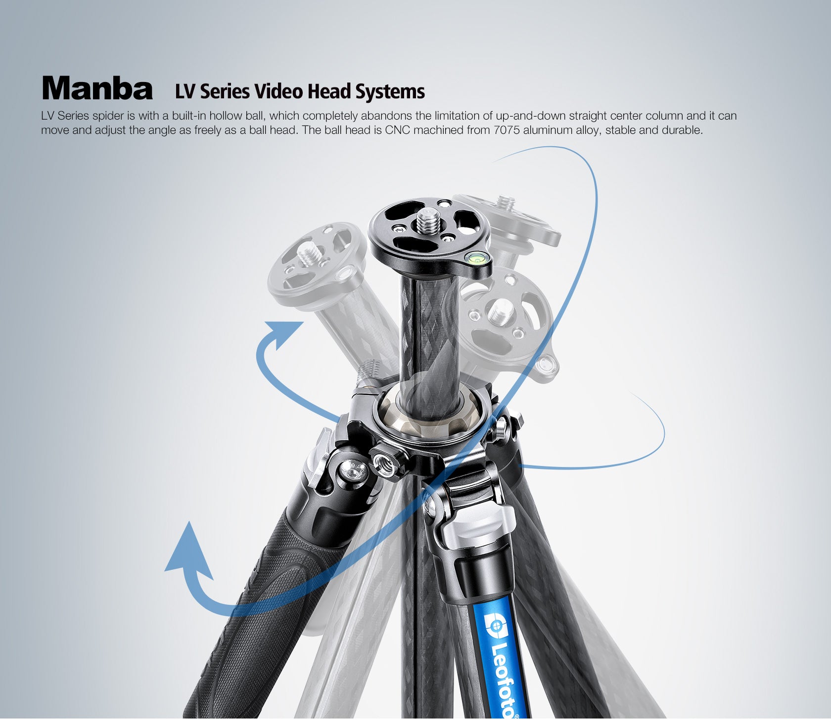 Leofoto LV-323C+BV-10 3-Section Carbon Fiber Tripod with Fluid Head Set / Built-In Hollow Ball and Flip Leg Locks