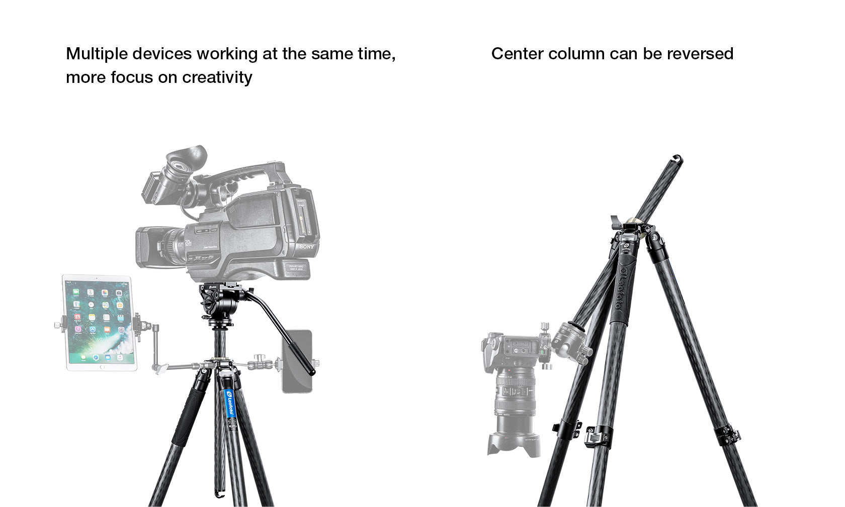 Leofoto LV-323C+BV-10 3-Section Carbon Fiber Tripod with Fluid Head Set / Built-In Hollow Ball and Flip Leg Locks