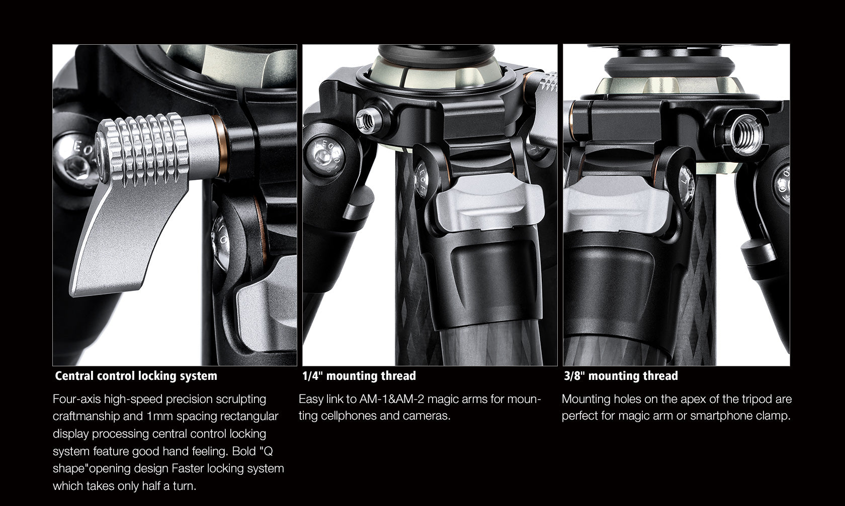 Leofoto LV-323C+BV-10 3-Section Carbon Fiber Tripod with Fluid Head Set / Built-In Hollow Ball and Flip Leg Locks