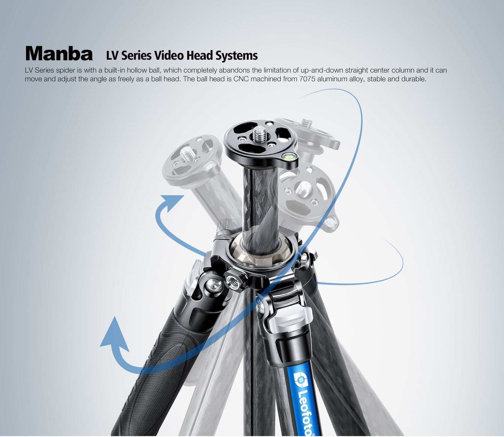 Leofoto LV-284C+BV-5 4-Section Carbon Fiber Tripod with Fluid Head Set / Built-In Hollow Ball and Flip Leg Locks