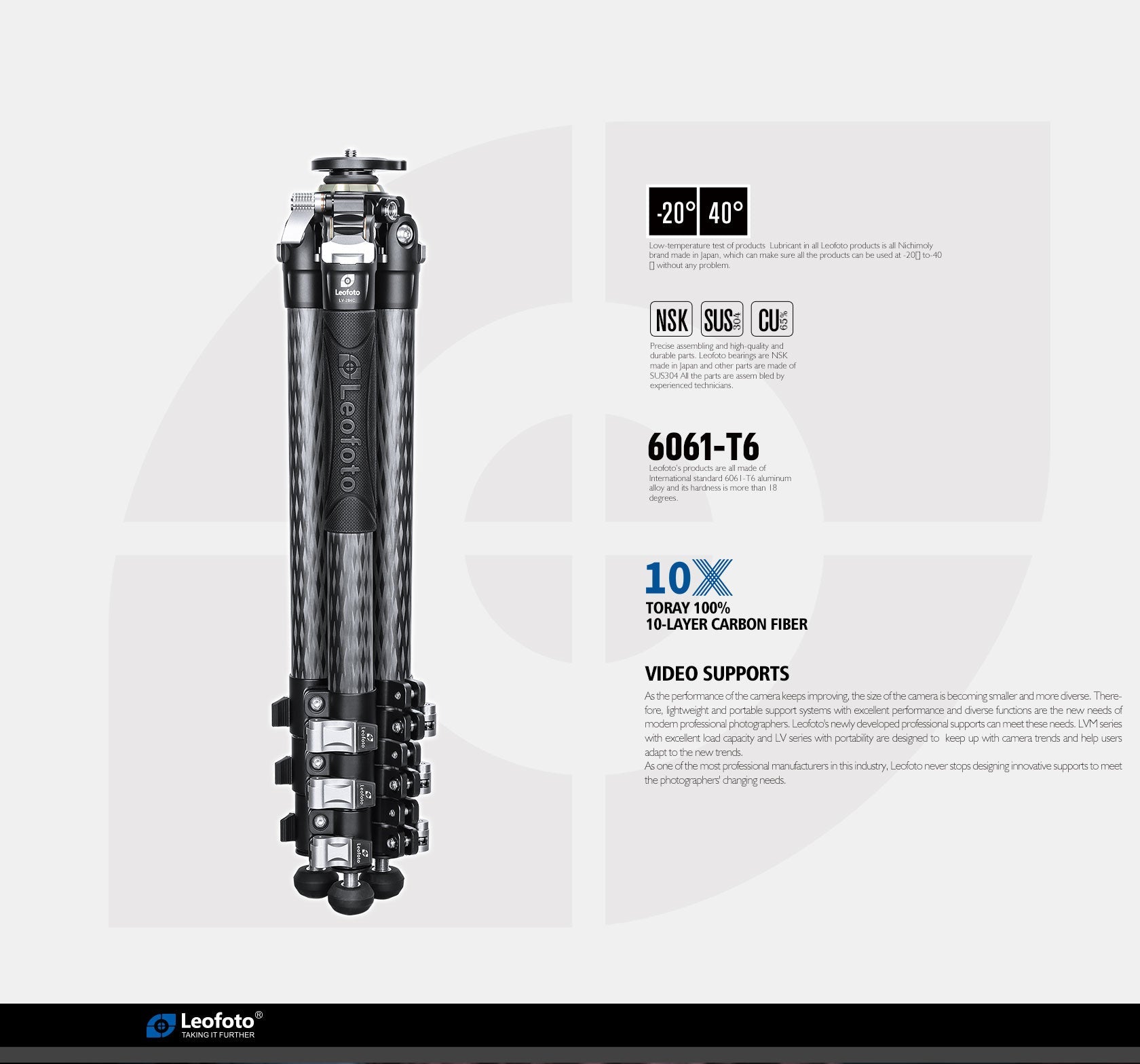 Leofoto LV-284C 4-Section Carbon Fiber Video Tripod / Built-In Hollow Ball and Flip Leg Locks