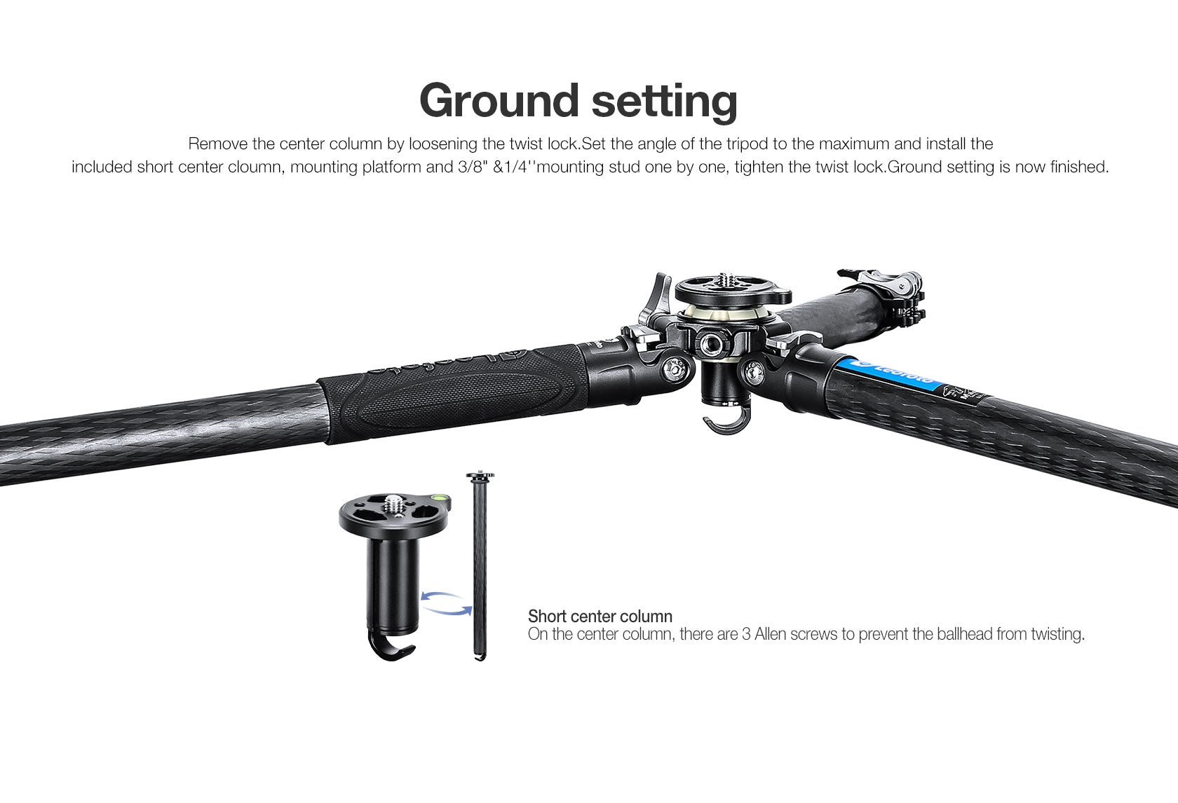 Leofoto LV-284C 4-Section Carbon Fiber Video Tripod / Built-In Hollow Ball and Flip Leg Locks