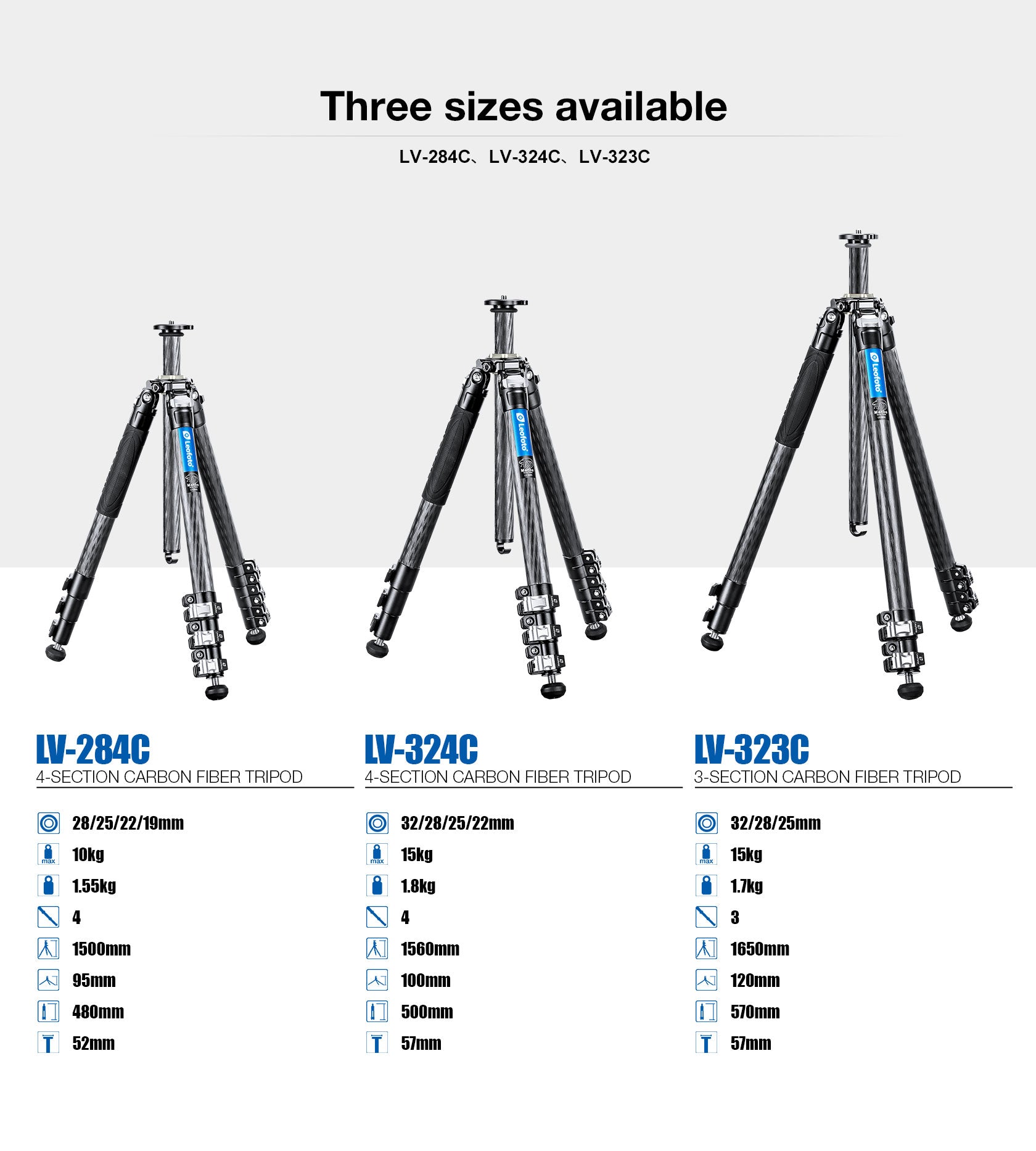 Leofoto LV-284C 4-Section Carbon Fiber Video Tripod / Built-In Hollow Ball and Flip Leg Locks