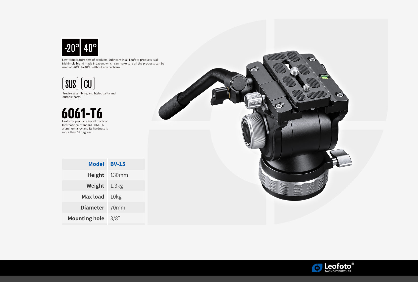Leofoto BV-15 (Knob Clamp) / BV-15L (Lever-Release Clamp) Fluid Video Head - Arca Standard