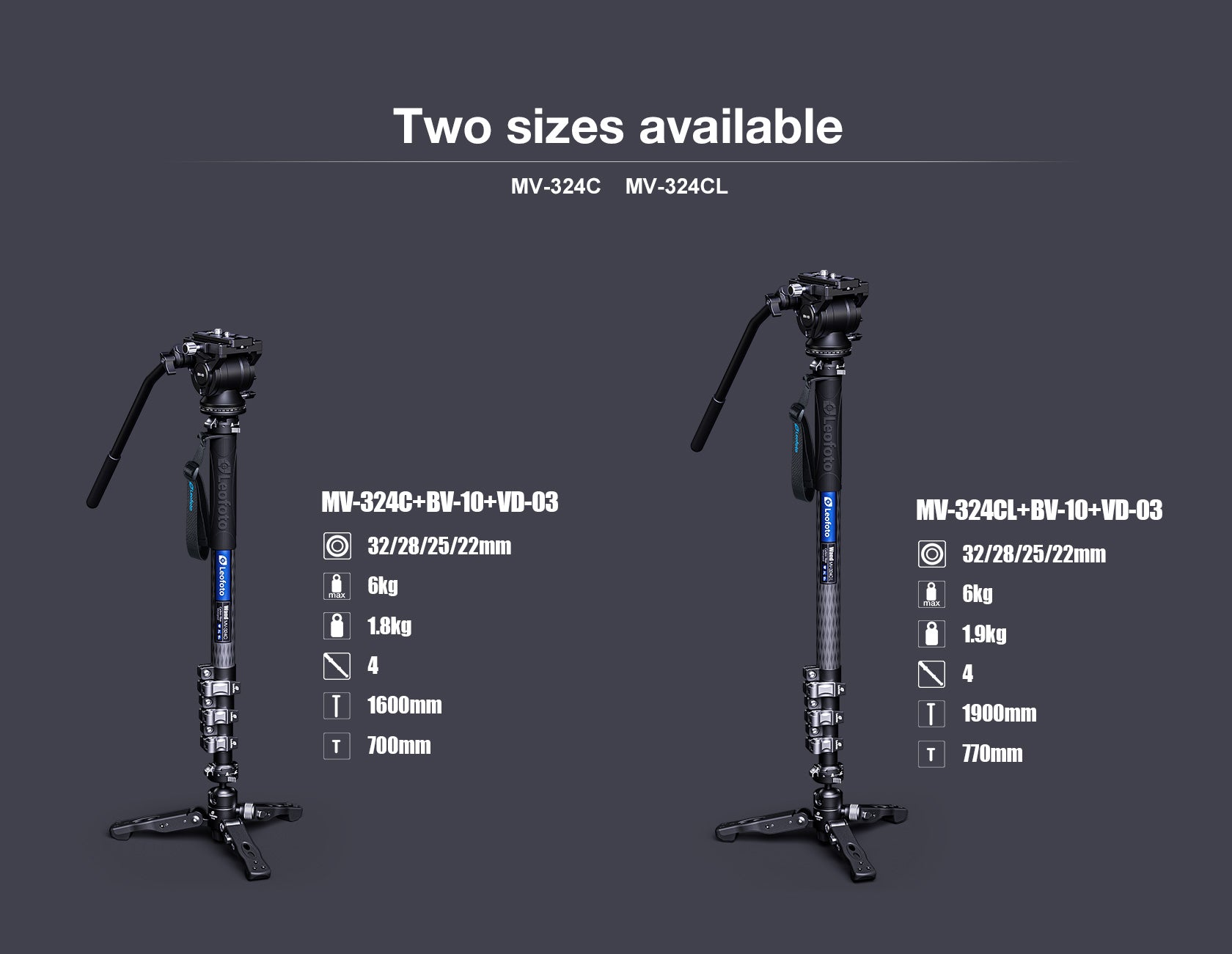 Leofoto MV-324C + VD-03 + BV-10 Video Monopod System with Base Support Kit and Fluid Video Head