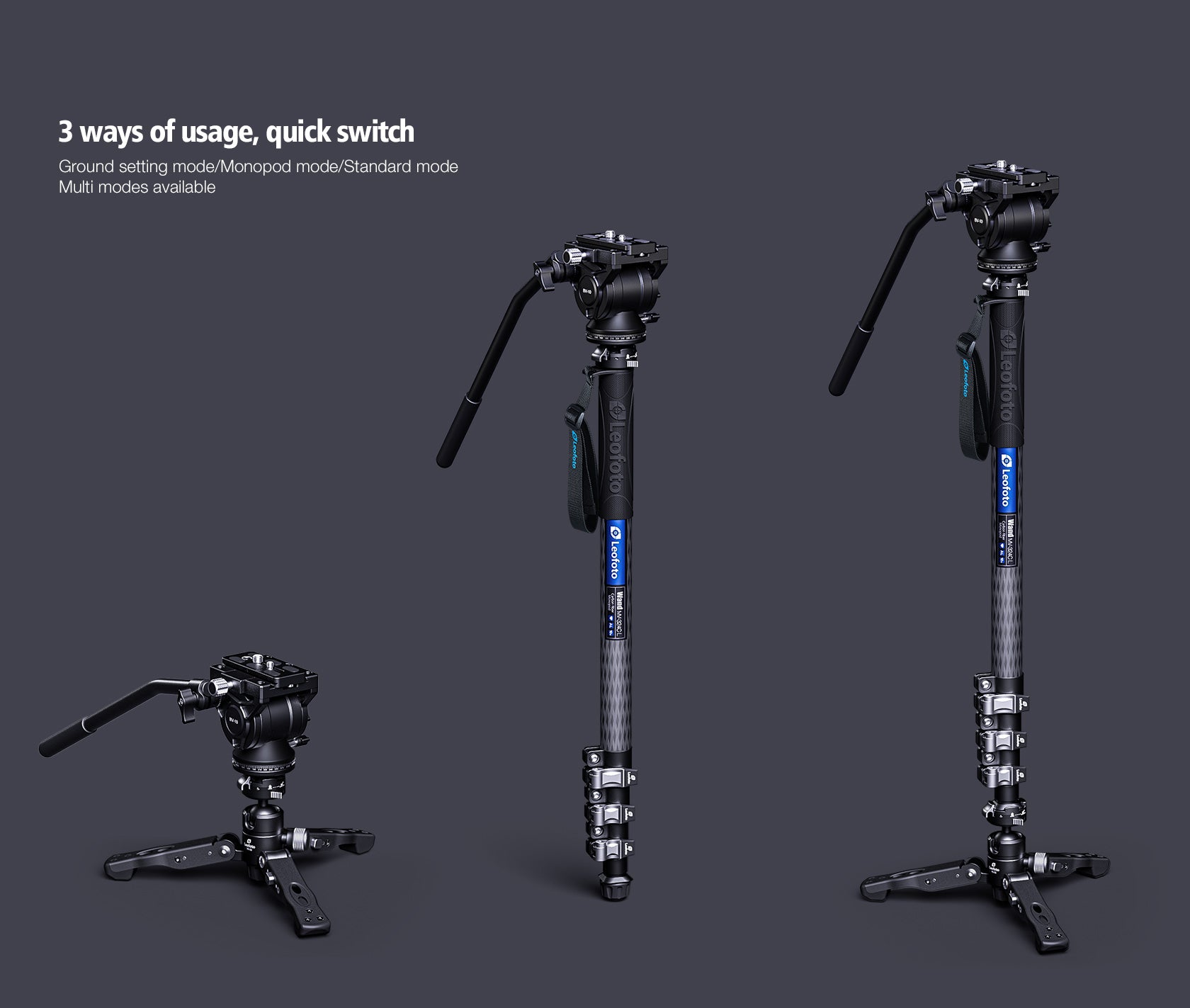 Leofoto MV-324CL(Long) + VD-03 + BV-10 Video Monopod System with Base Support Kit and Fluid Video Head