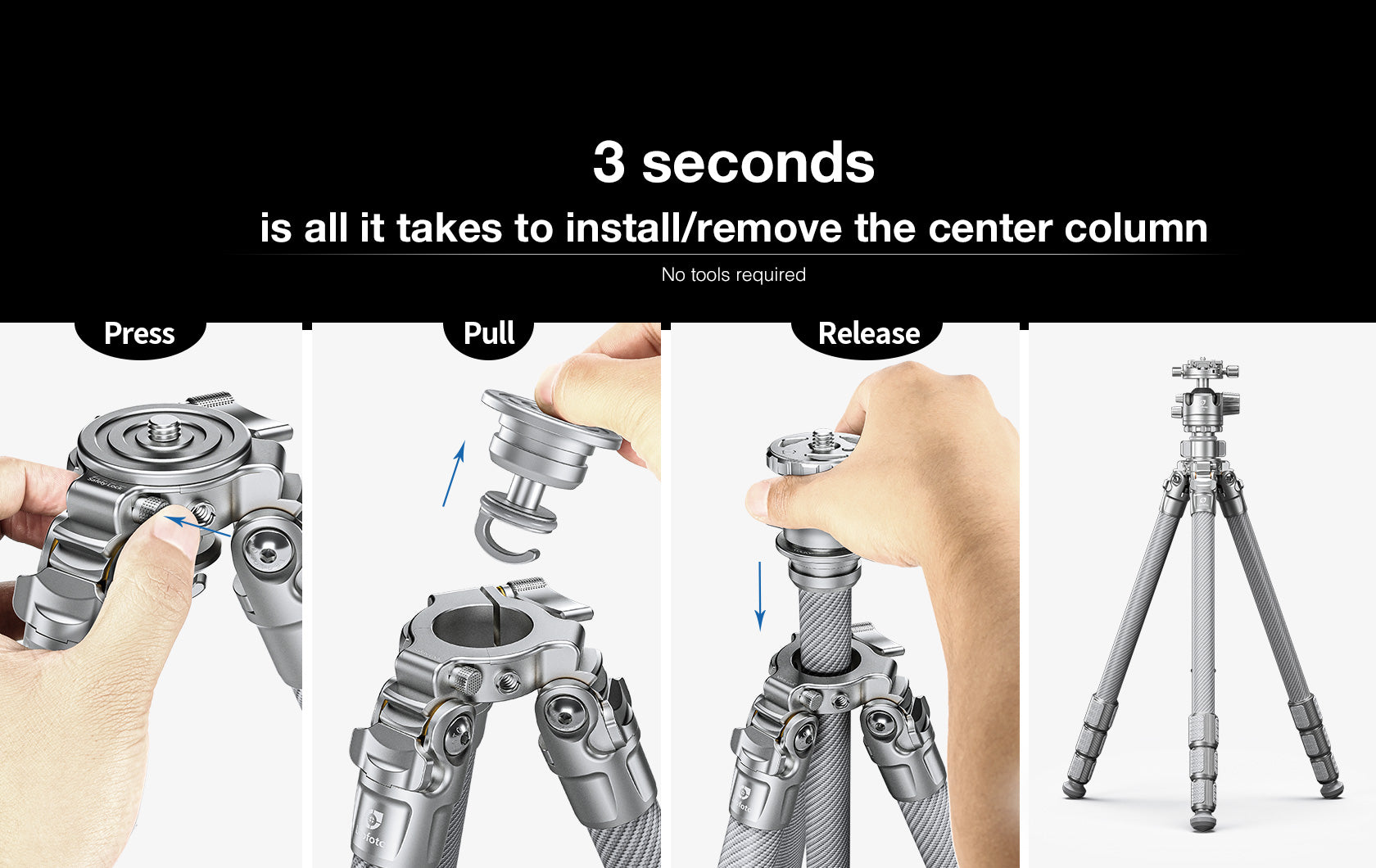 Leofoto LG-284C+LH-36(Silver) Premium Carbon Fiber Tripod Set with Quick Swap Center Column and Platform