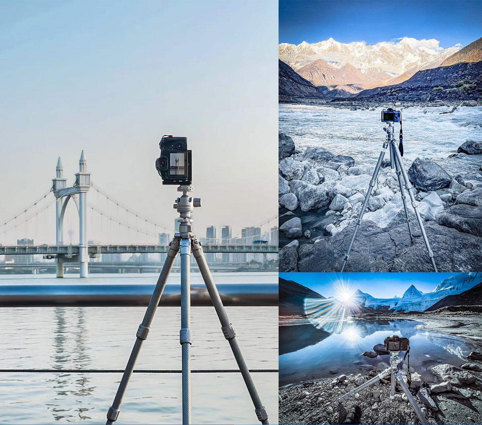 Leofoto LG-284C+LH-36(Silver) Premium Carbon Fiber Tripod Set with Quick Swap Center Column and Platform