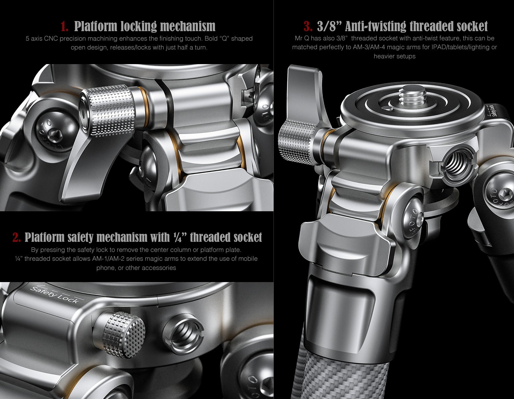 Leofoto LG-324C+LH-40(Silver) Premium Carbon Fiber Tripod Set with Quick Swap Center Column and Platform