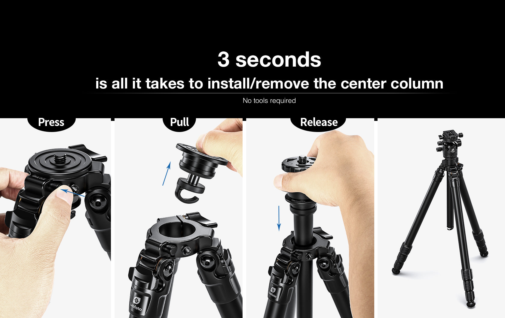 Leofoto LG-284C+LH-36(Black) Premium Carbon Fiber Tripod Set with Quick Swap Center Column and Platform