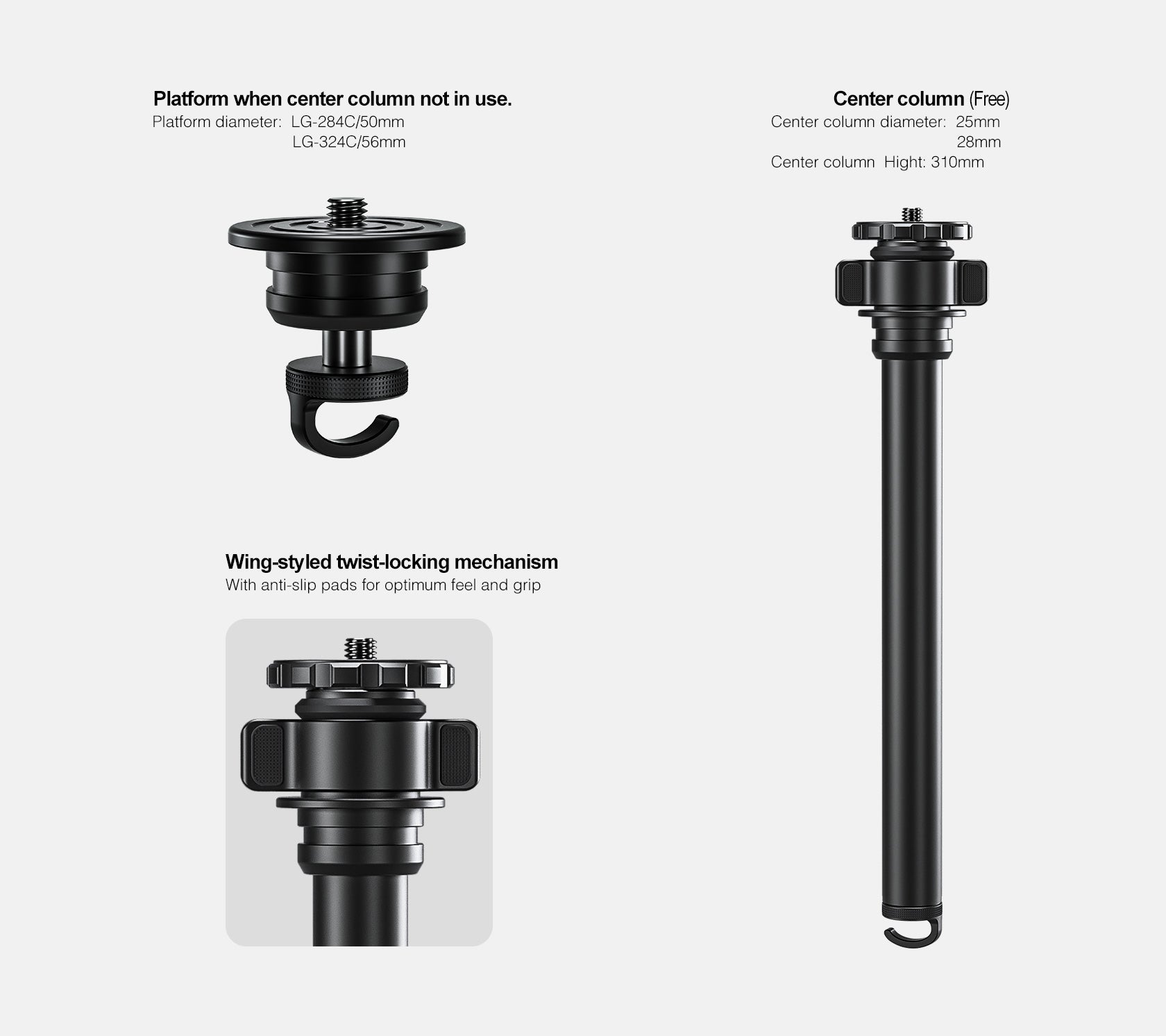 Leofoto LG-284C+LH-36(Black) Premium Carbon Fiber Tripod Set with Quick Swap Center Column and Platform