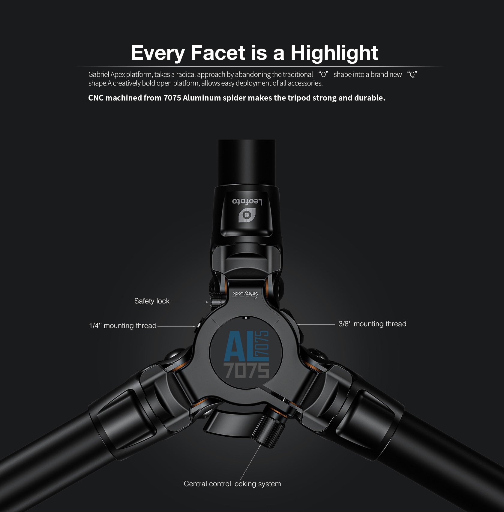 Leofoto LG-324C+LH-40(Black) Premium Carbon Fiber Tripod Set with Quick Swap Center Column and Apex Platform