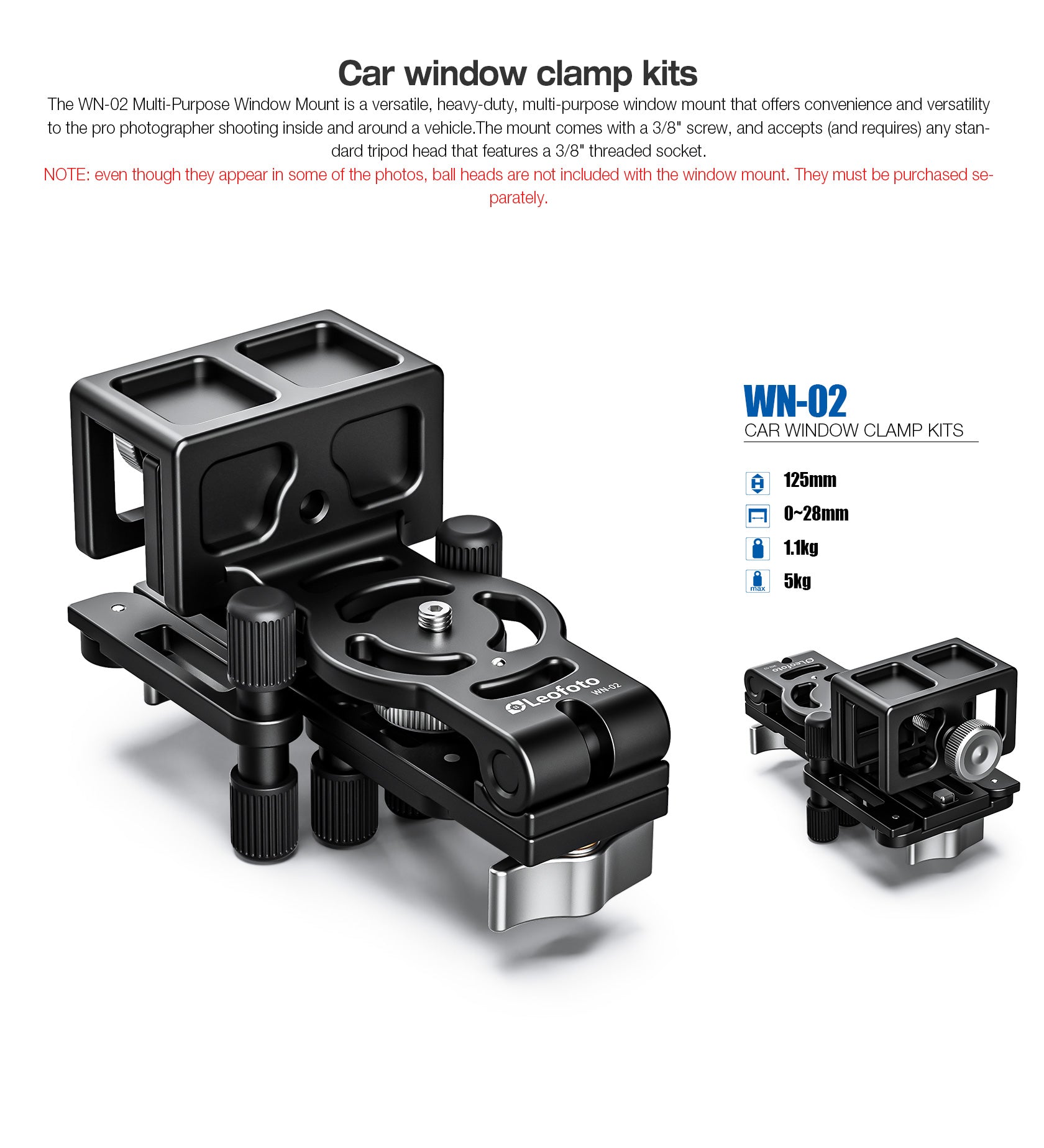 Leofoto WN-02 Multi-Purpose Window Mount for Binoculars/Lens and Camera