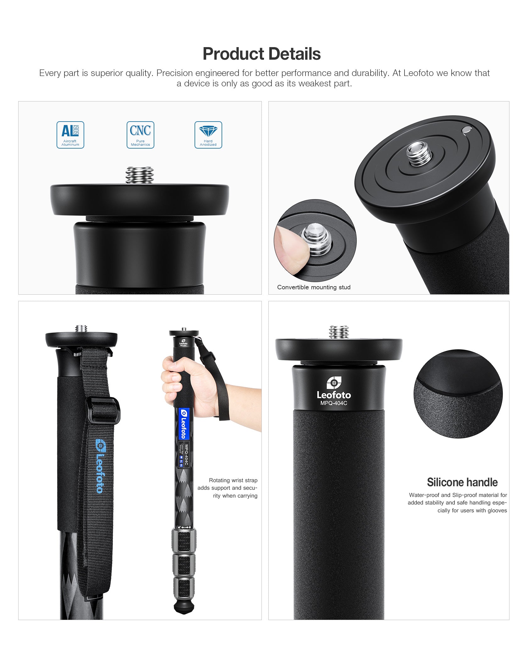 Leofoto MPQ-40 Series Premium Carbon Fiber Monopod with Case | Water-Resistant Legs