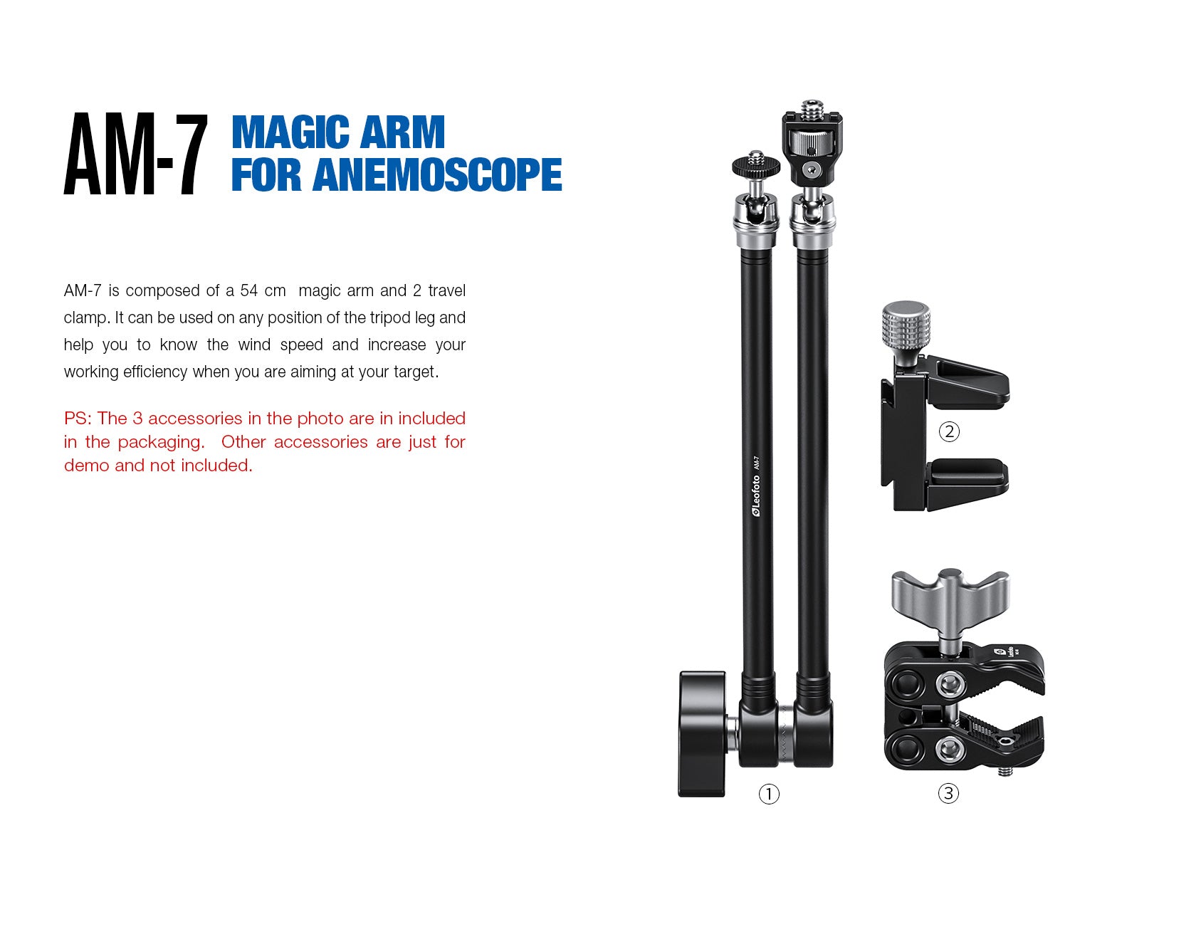Leofoto AM-7 Magic Arm + MC-60 Clamp + GMC-01 Clamp Set for Kestrel Weather Meter