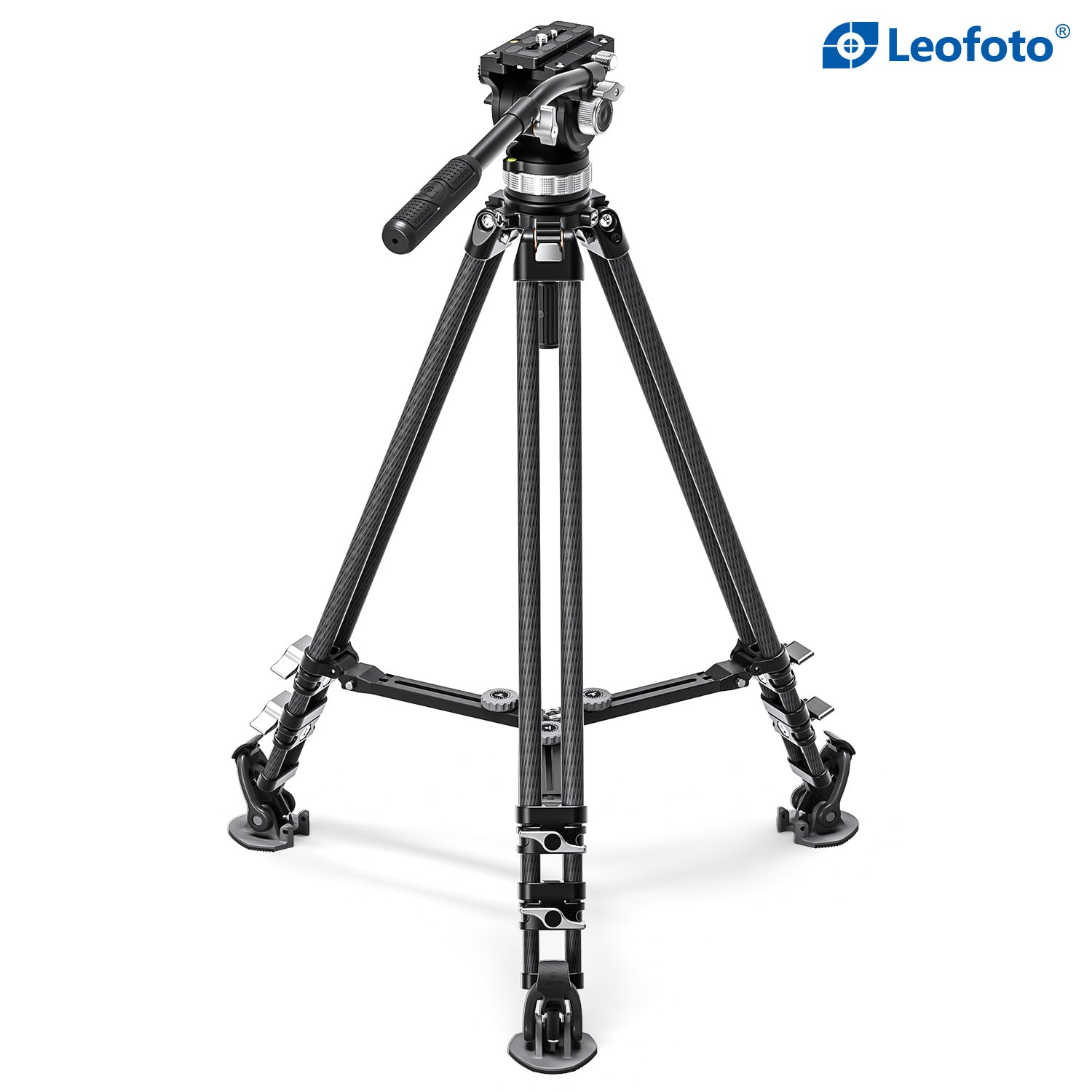 Leofoto LVC-193C+BV-15 Dual-Tube Video Tripod with Fluid Head Set | 75mm Integrated Bowl with Leveling Base and Handle