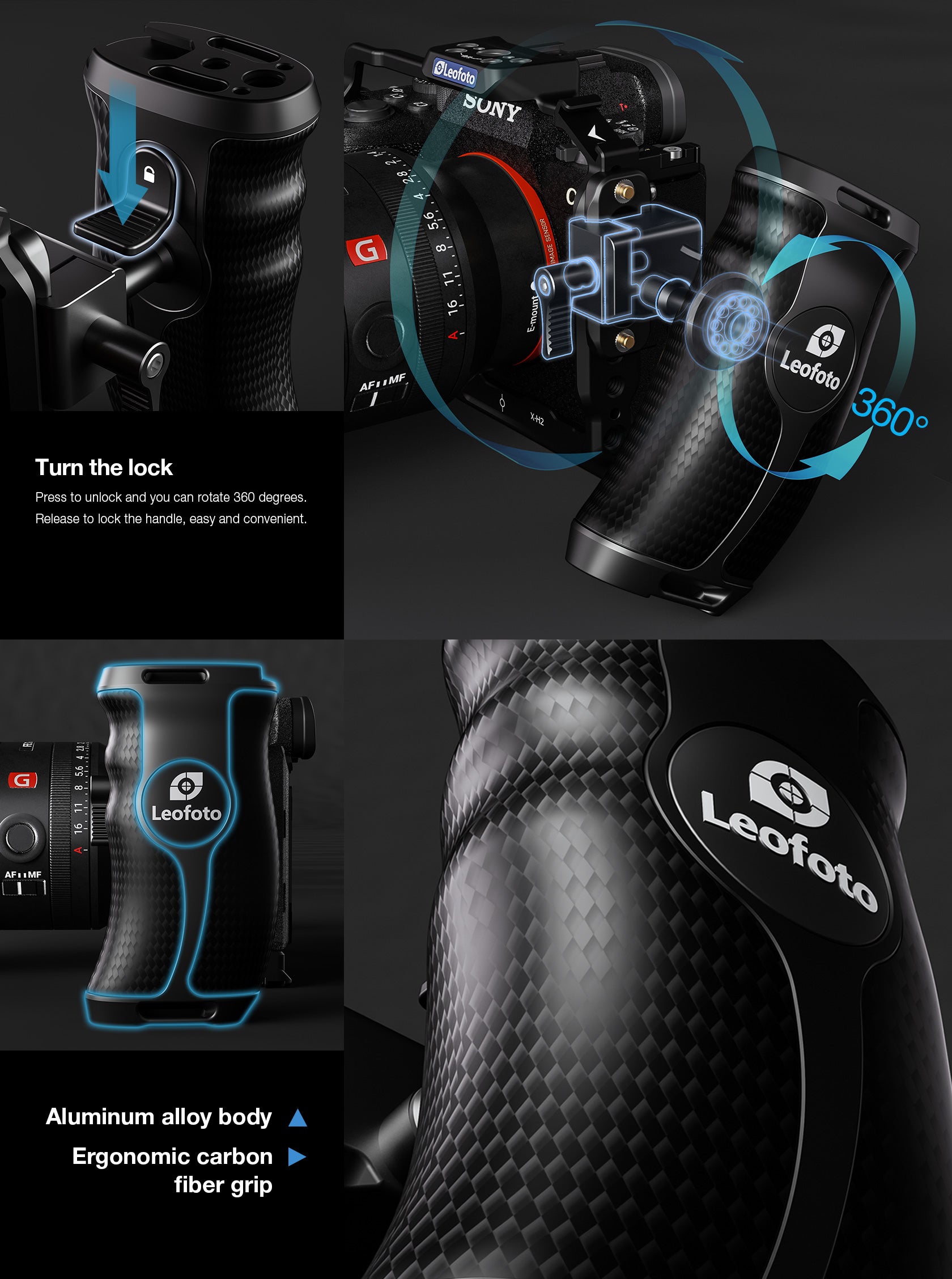 Leofoto CH-5 (Right or Left) Rotating Carbon Fiber Side Handle