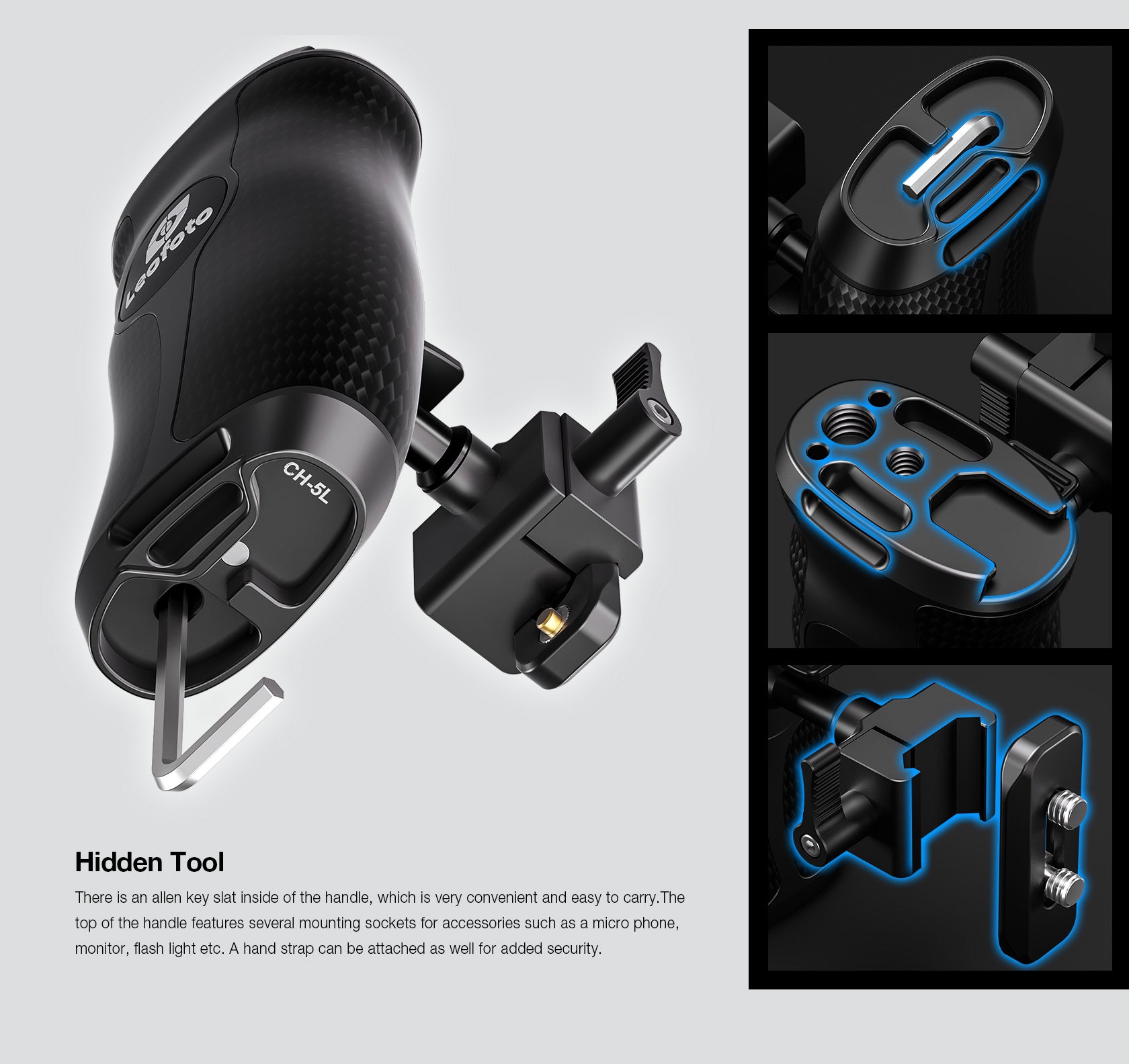 Leofoto CH-5 (Right or Left) Rotating Carbon Fiber Side Handle