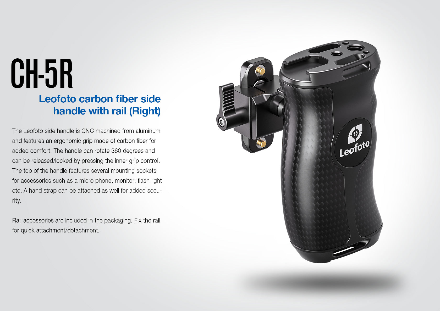 Leofoto CH-5 (Right or Left) Rotating Carbon Fiber Side Handle