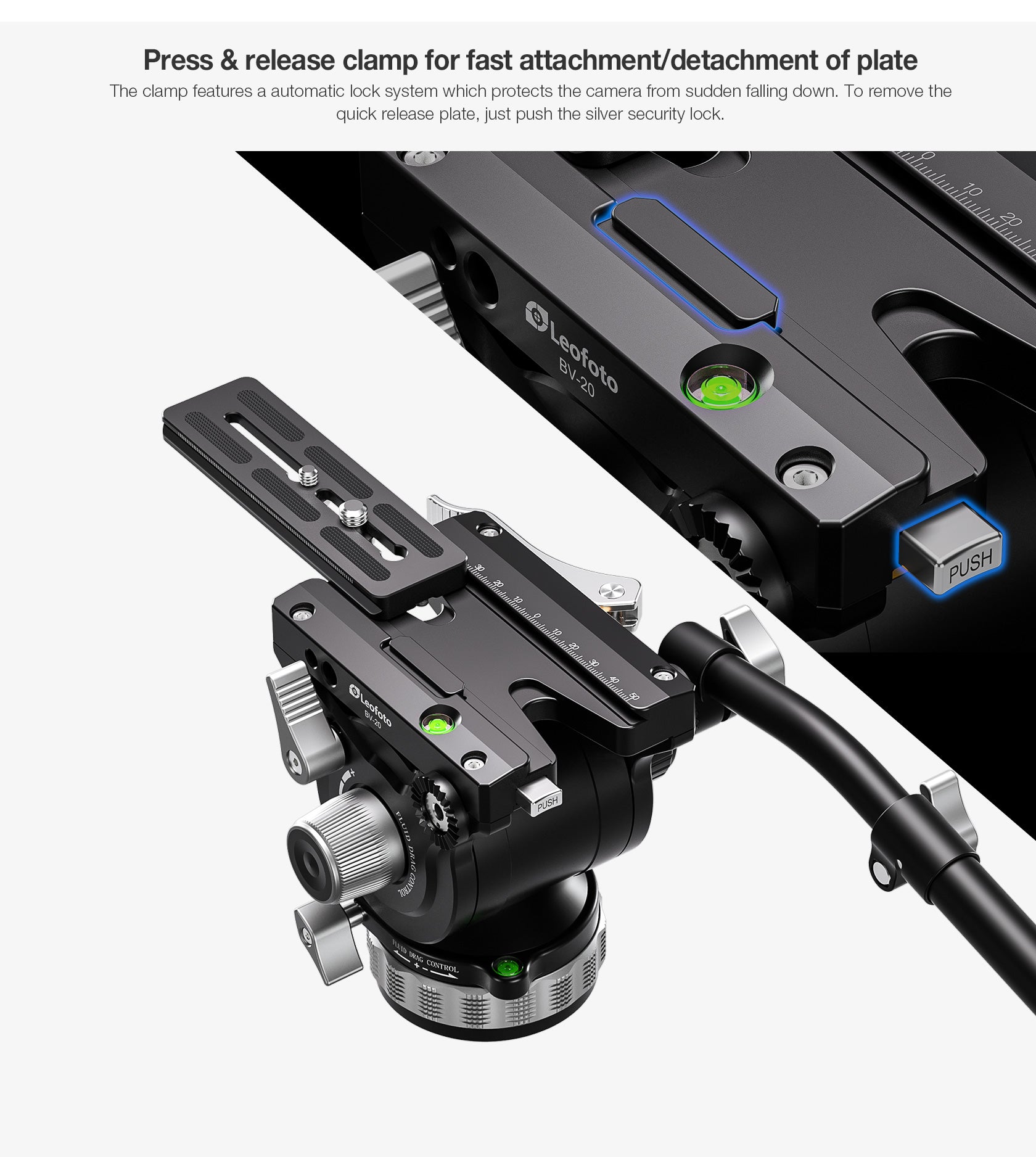 Leofoto BV-20 (Lever-Release Clamp) Pro Fluid Video Head - Arca Standard