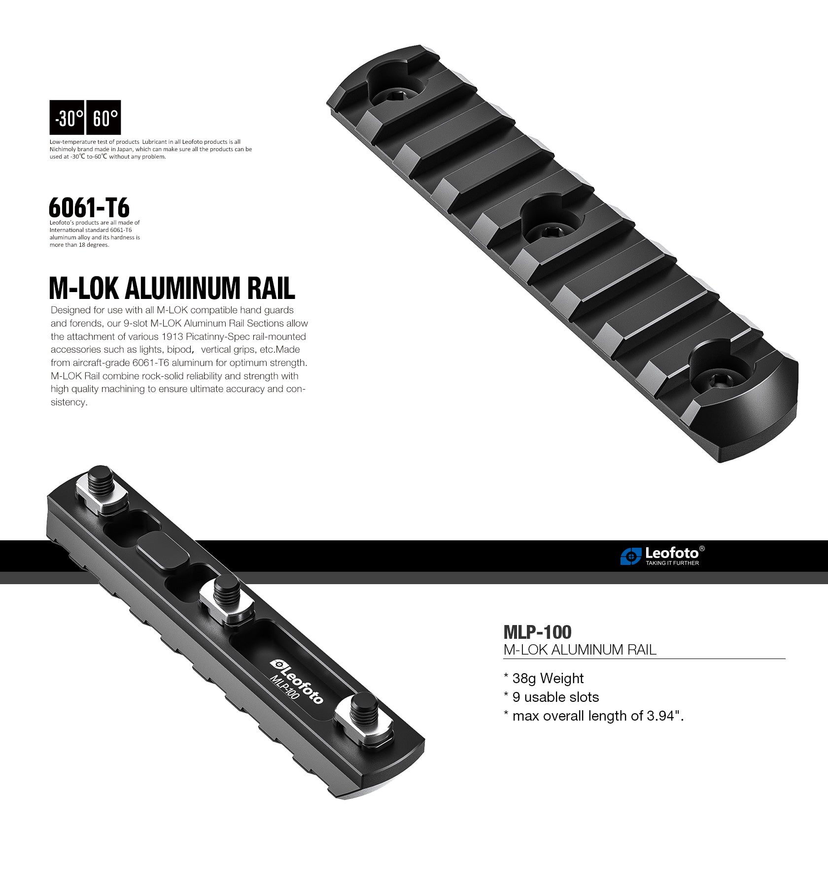 Leofoto MLP-40 / MLP-60 / MLP-80 / MLP-100 M-LOK QR Plates | Picatinny