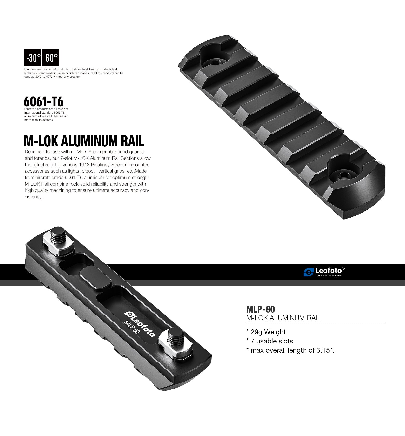 Leofoto MLP-40 / MLP-60 / MLP-80 / MLP-100 M-LOK QR Plates | Picatinny