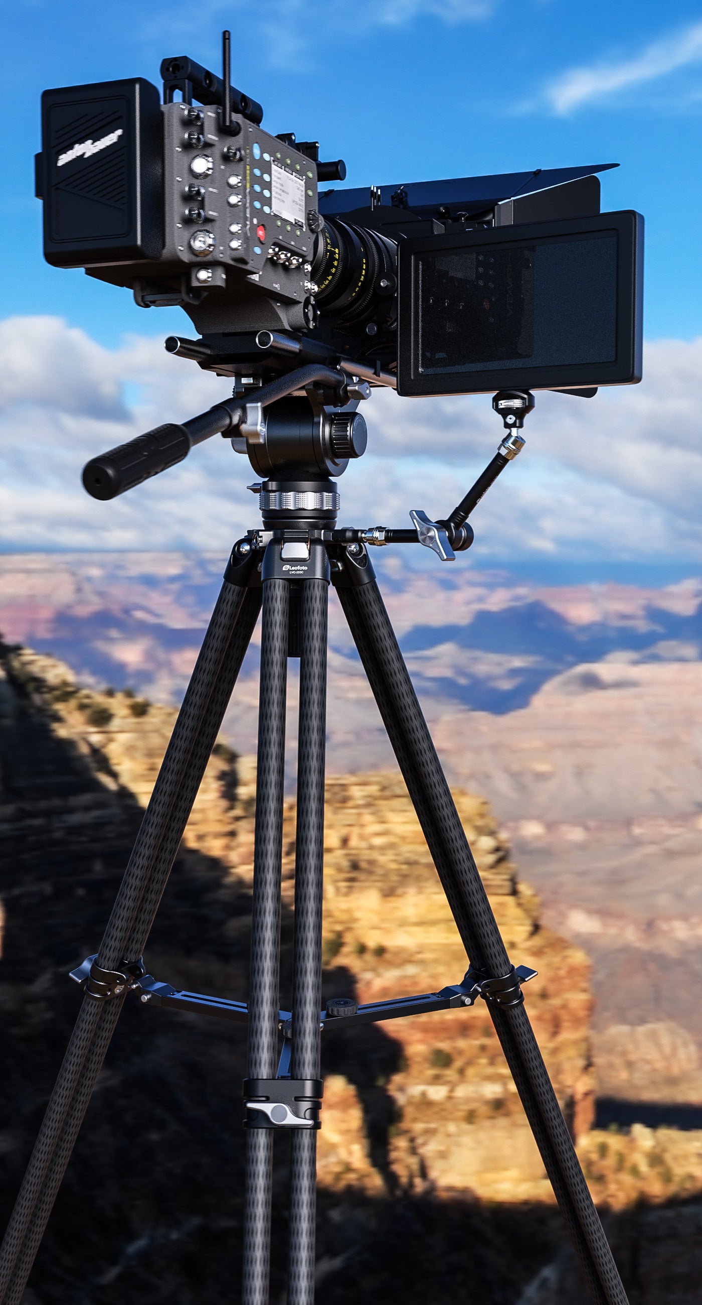 Leofoto LVC-193C+BV-10 Dual-Tube Video Tripod with Fluid Head Set | 75mm Integrated Bowl with Leveling Base and Handle